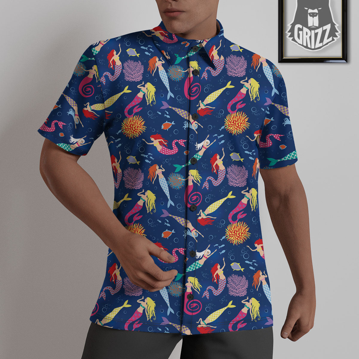 Girls Mermaid Print Pattern Untucked Shirts-grizzshop