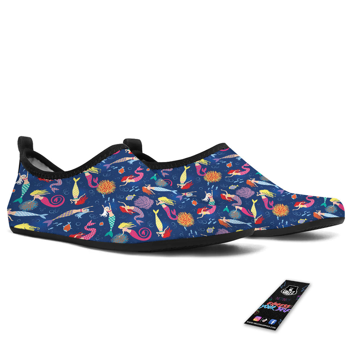 Girls Mermaid Print Pattern Water Shoes-grizzshop
