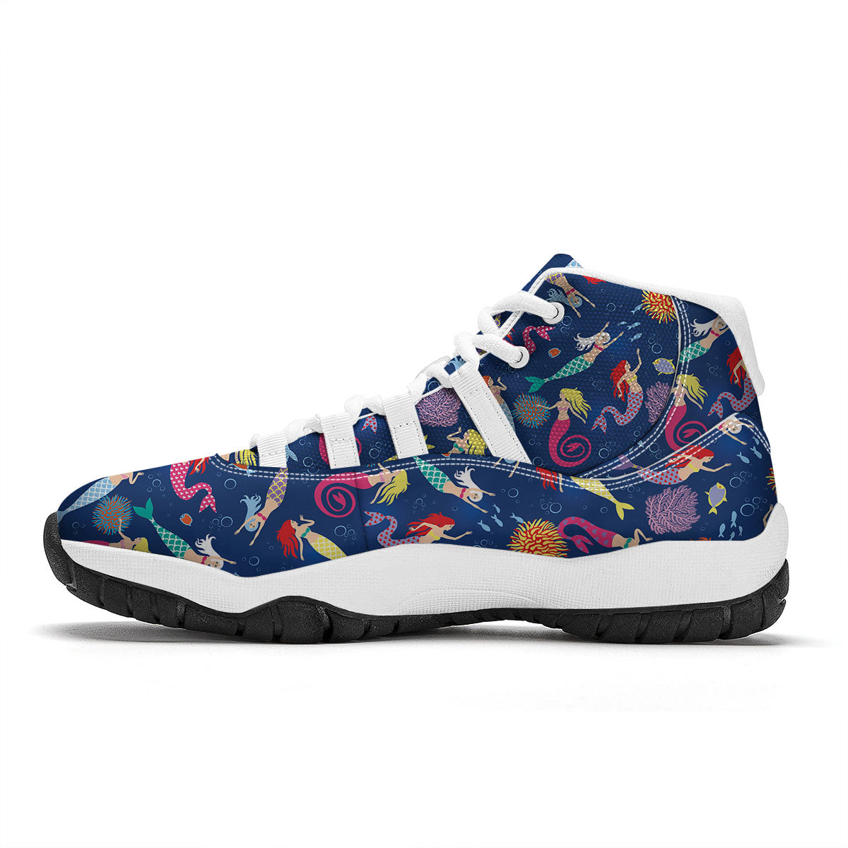 Girls Mermaid Print Pattern White Bball Shoes-grizzshop