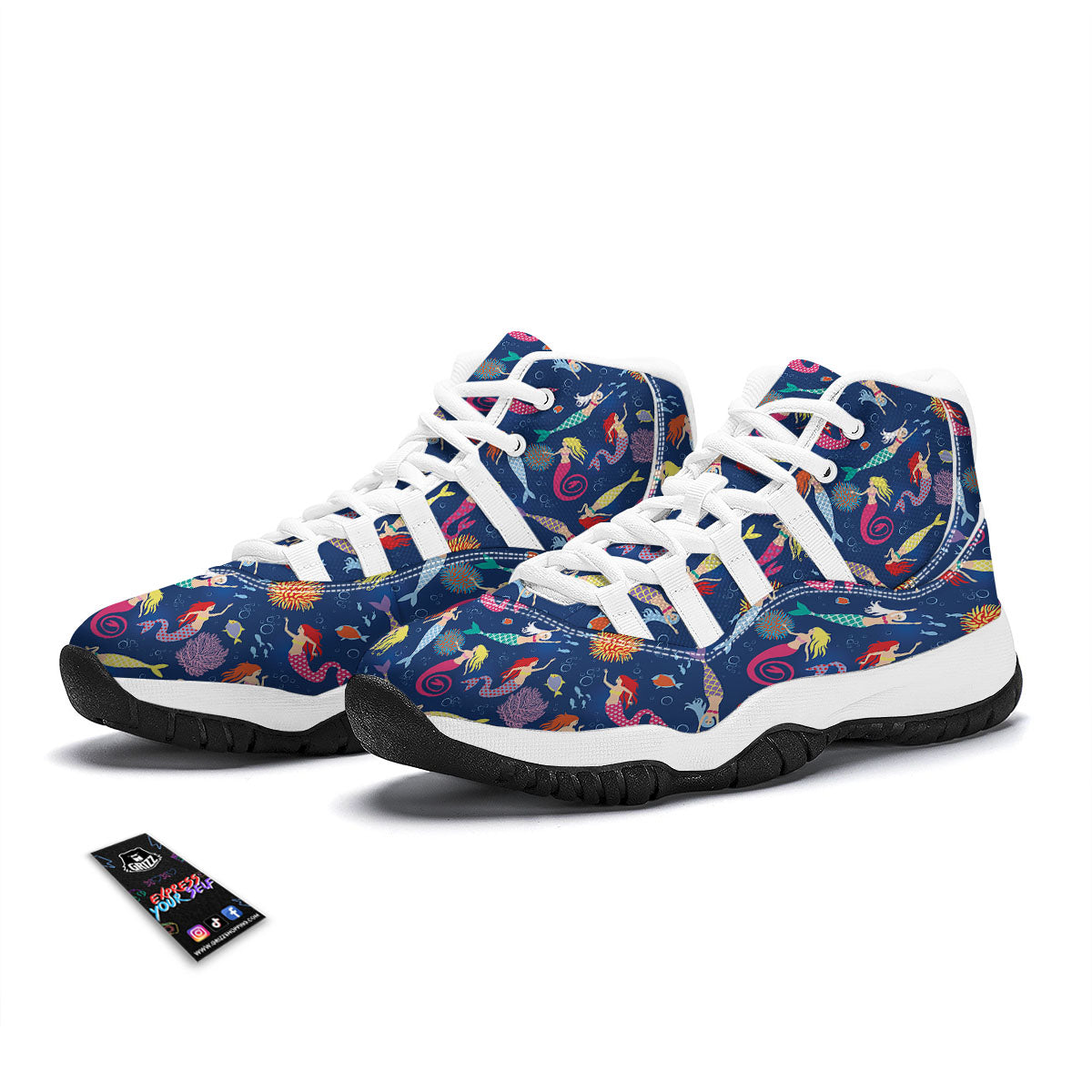 Girls Mermaid Print Pattern White Bball Shoes-grizzshop