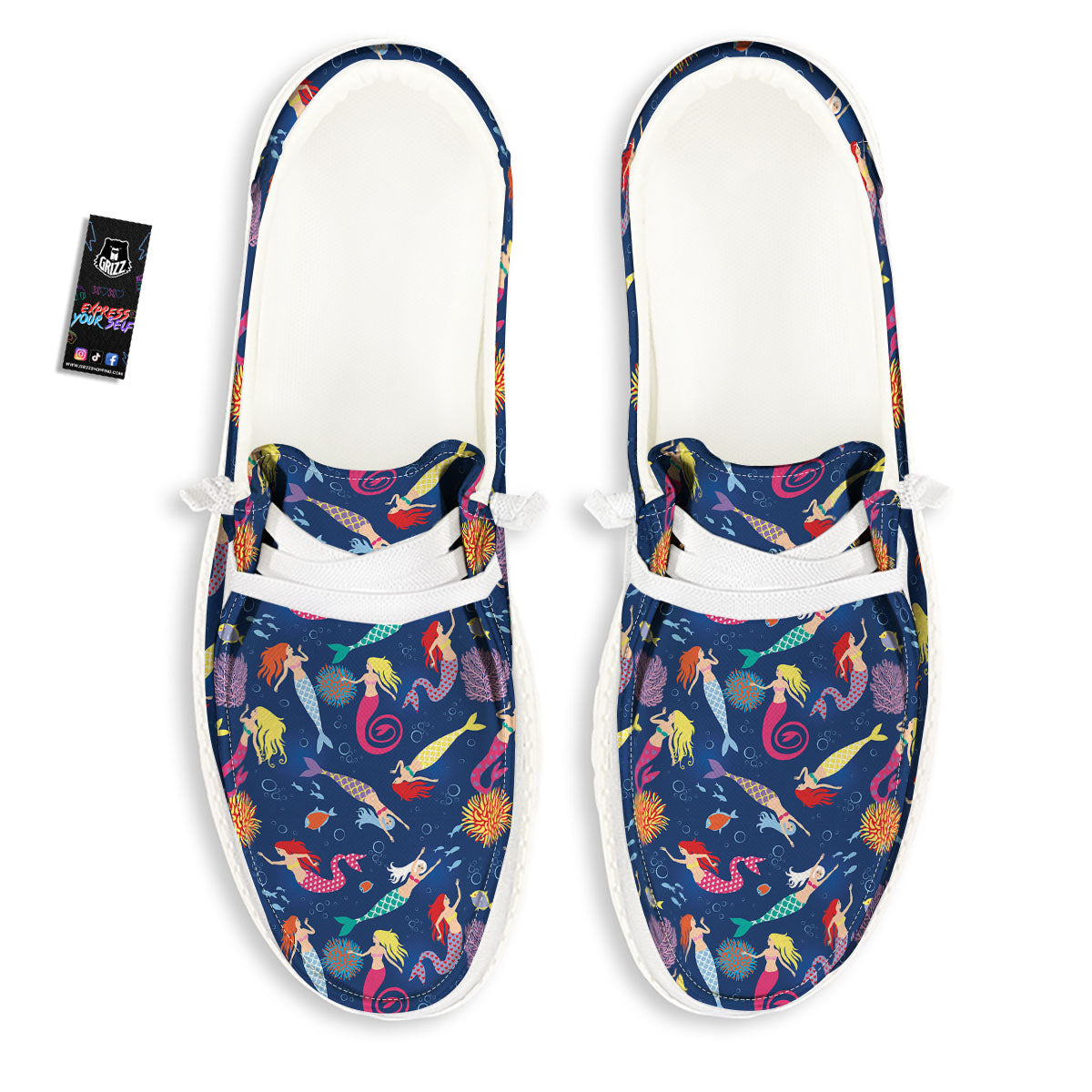 Girls Mermaid Print Pattern White Loafers-grizzshop