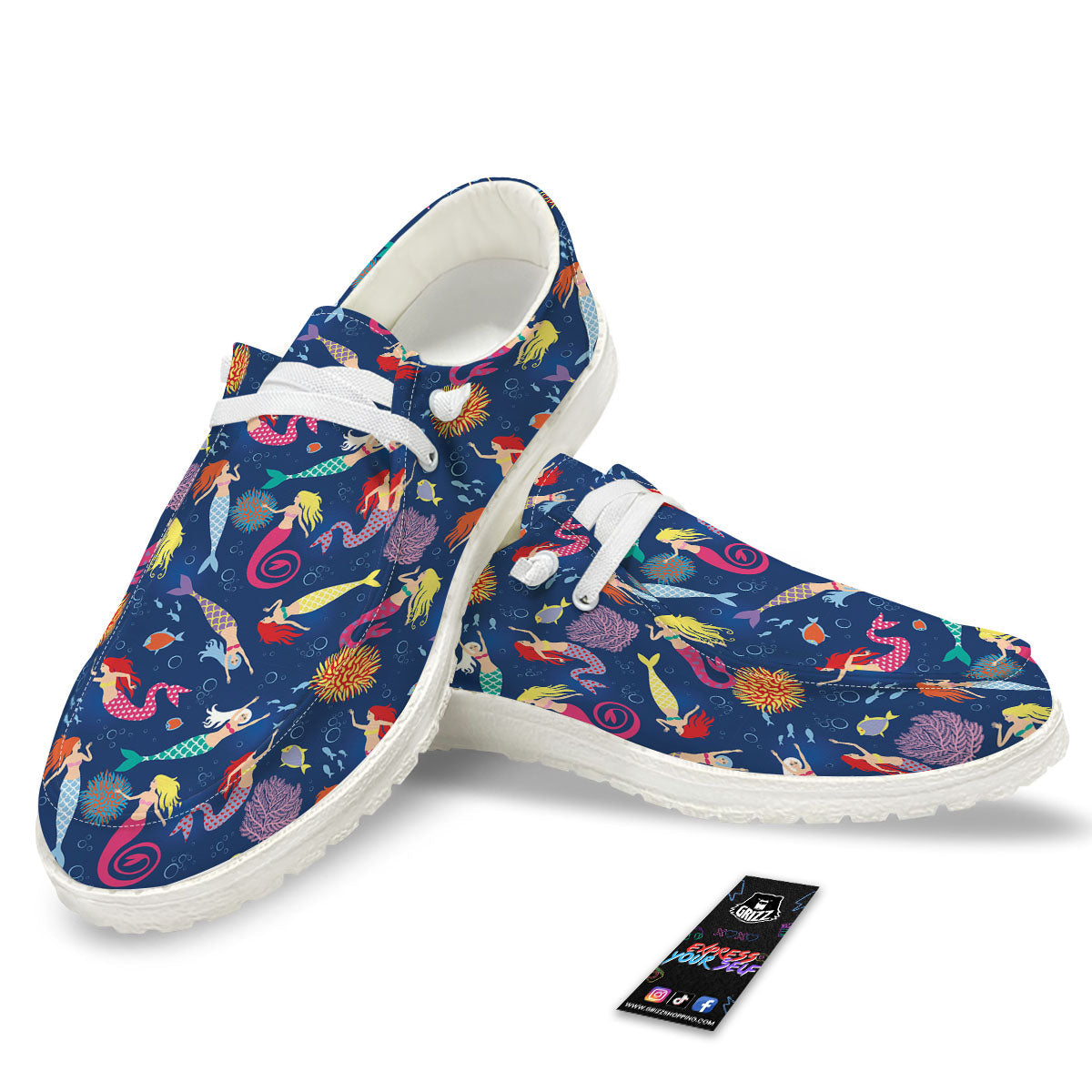 Girls Mermaid Print Pattern White Loafers-grizzshop