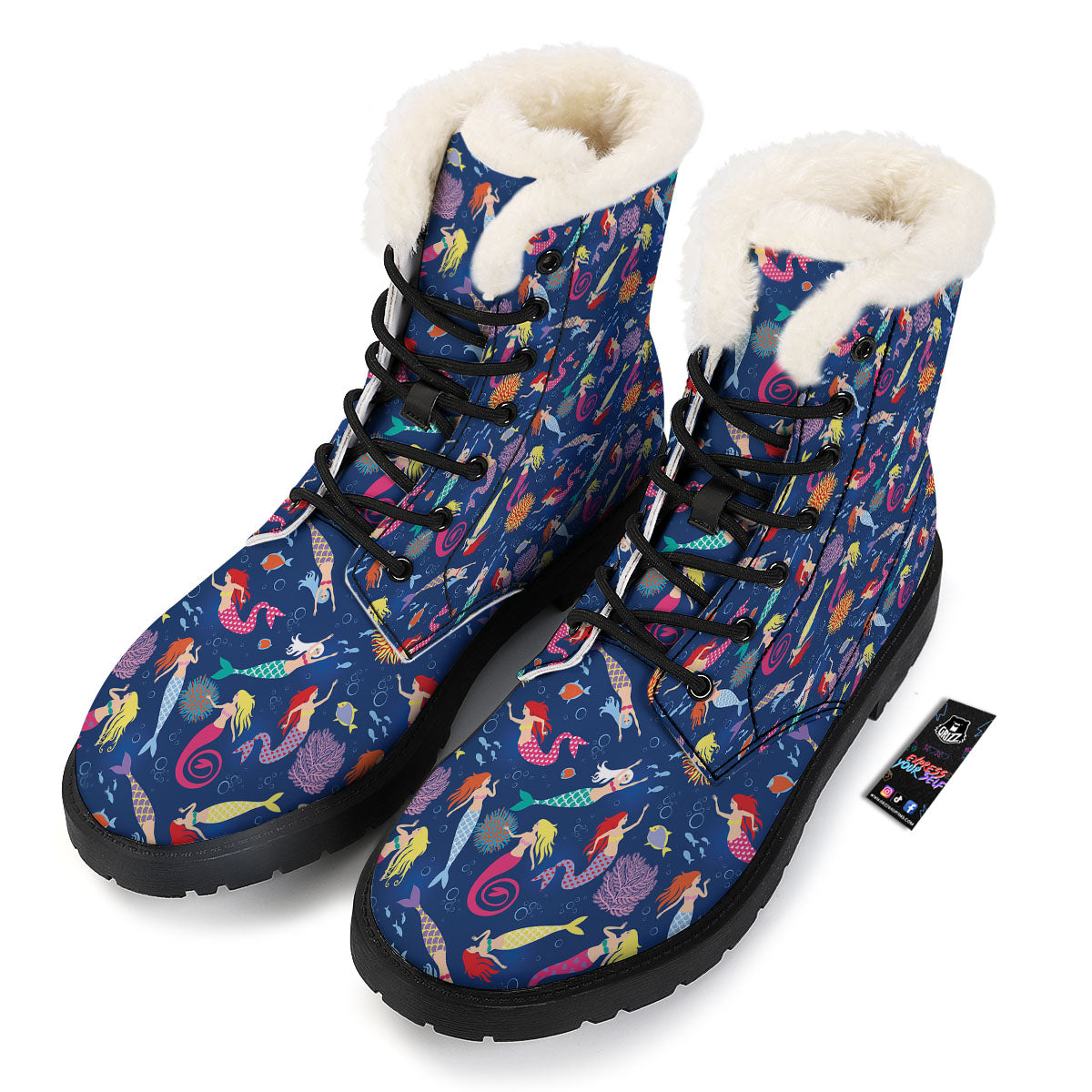 Girls Mermaid Print Pattern Winter Boots-grizzshop
