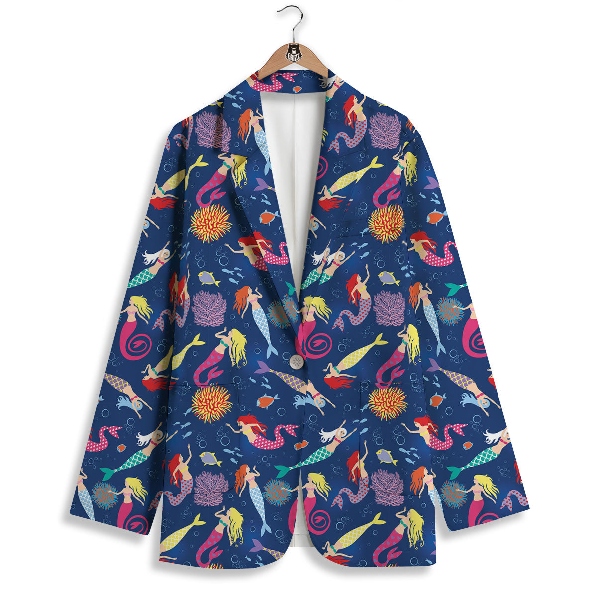 Girls Mermaid Print Pattern Women's Blazer-grizzshop