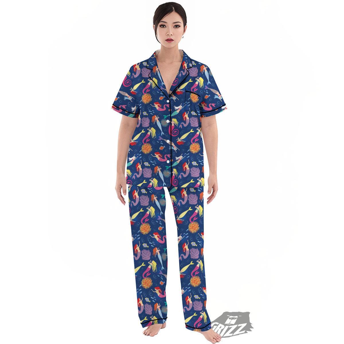 Girls Mermaid Print Pattern Women's Pajamas Set-grizzshop