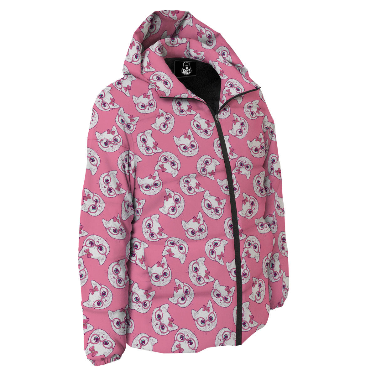 Girly Cat With Glasses Print Pattern Down Jacket-grizzshop