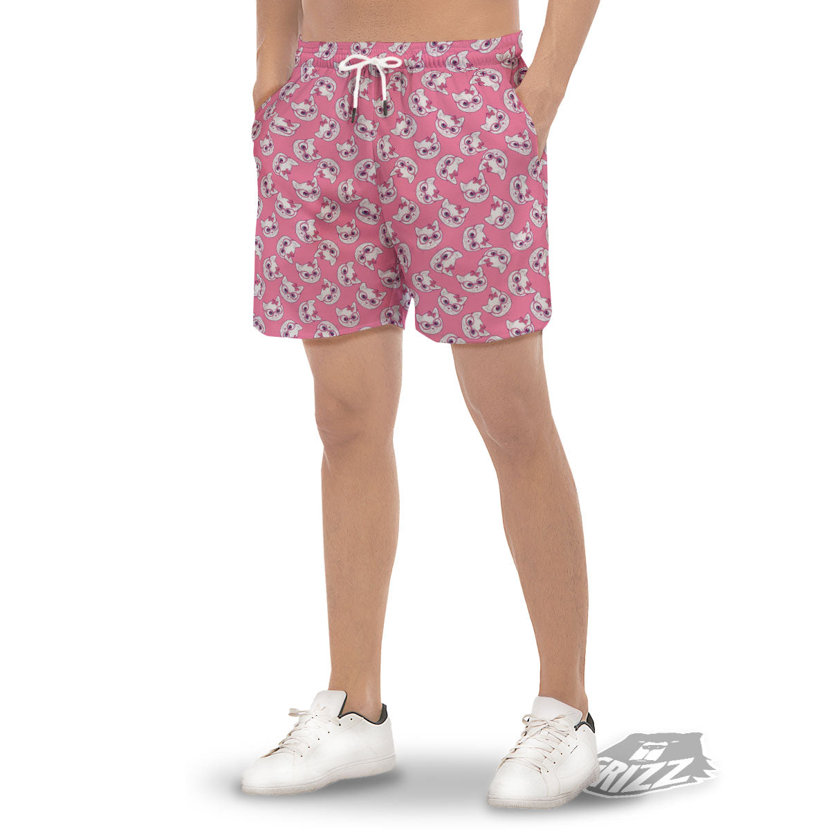 Girly Cat With Glasses Print Pattern Men's Gym Shorts-grizzshop