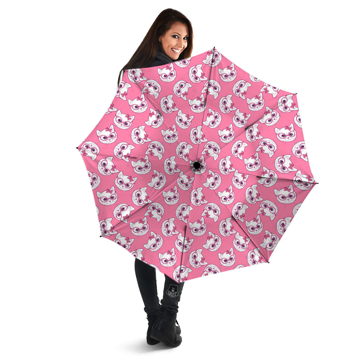 Girly Cat With Glasses Print Pattern Umbrella-grizzshop