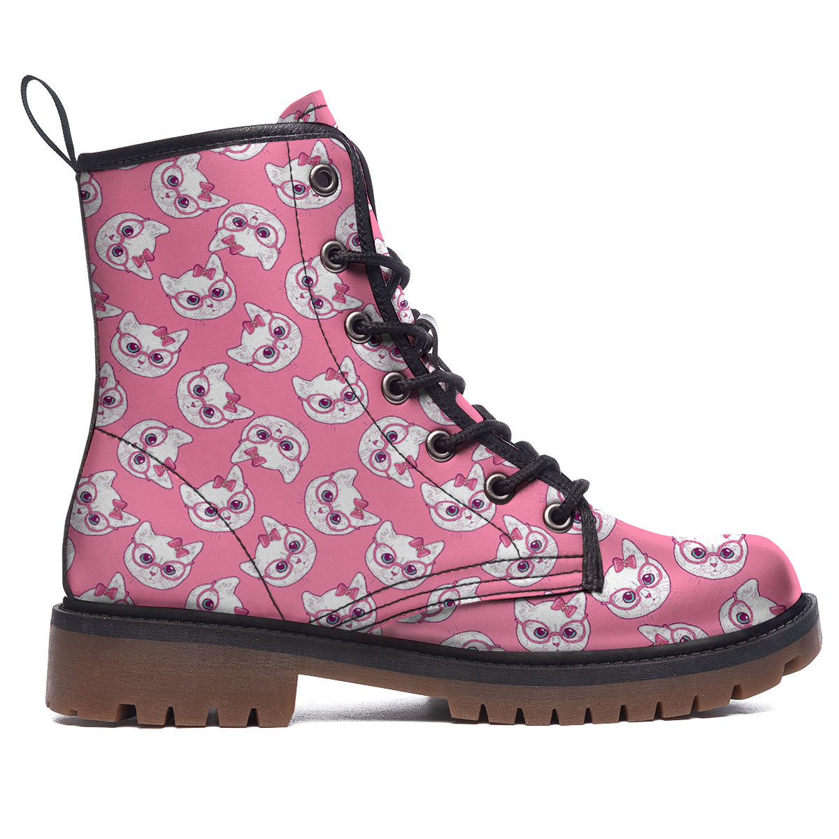 Girly Cat With Glasses Print Pattern Work Boots-grizzshop