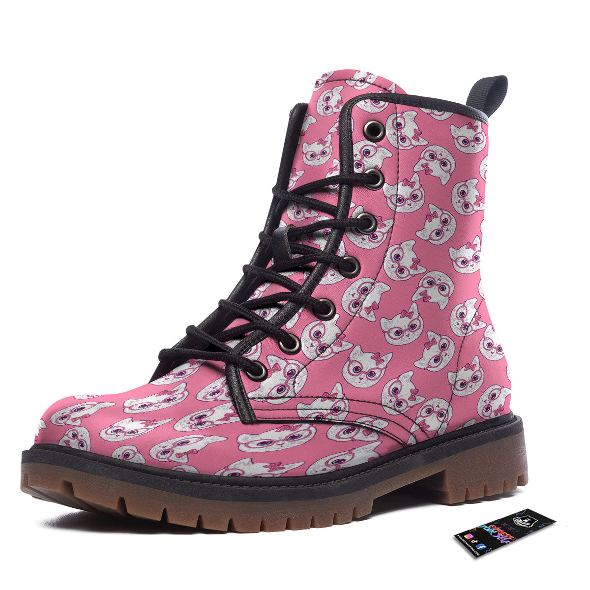 Girly Cat With Glasses Print Pattern Work Boots-grizzshop