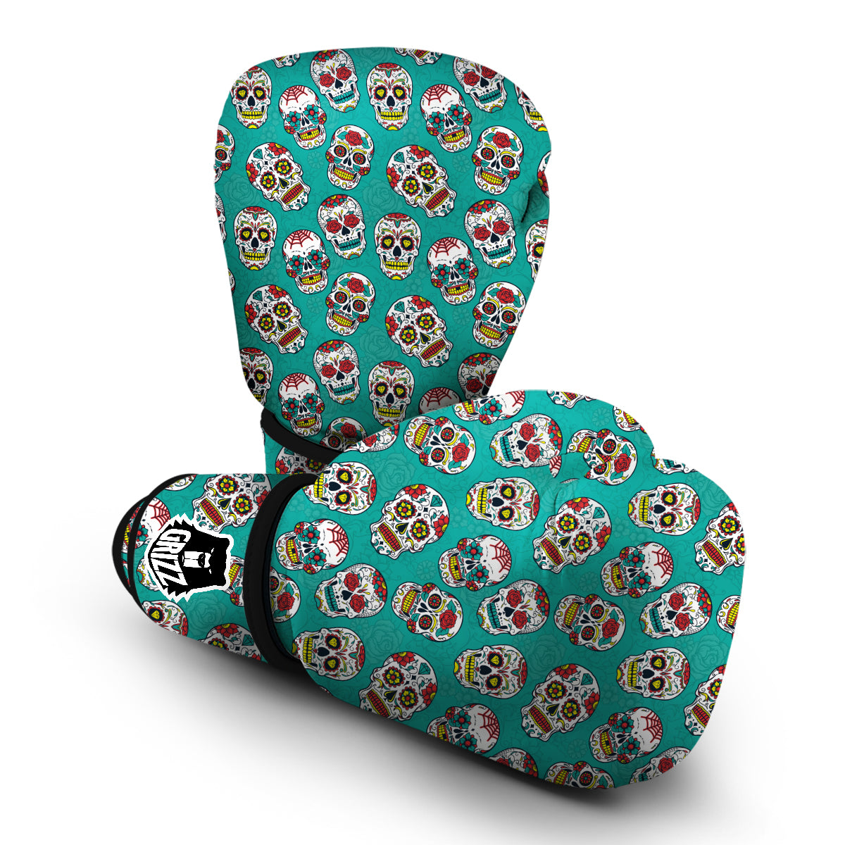 Girly Floral Rose Sugar Skull Skeleton Pattern Print Boxing Gloves-grizzshop