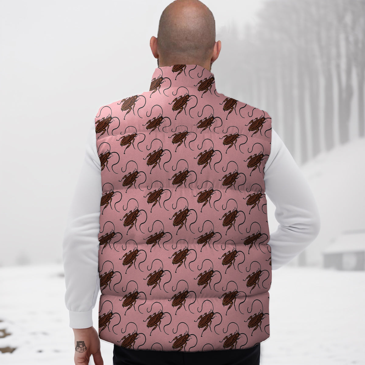 Girly Floral Rose Sugar Skull Skeleton Pattern Print Down Vest