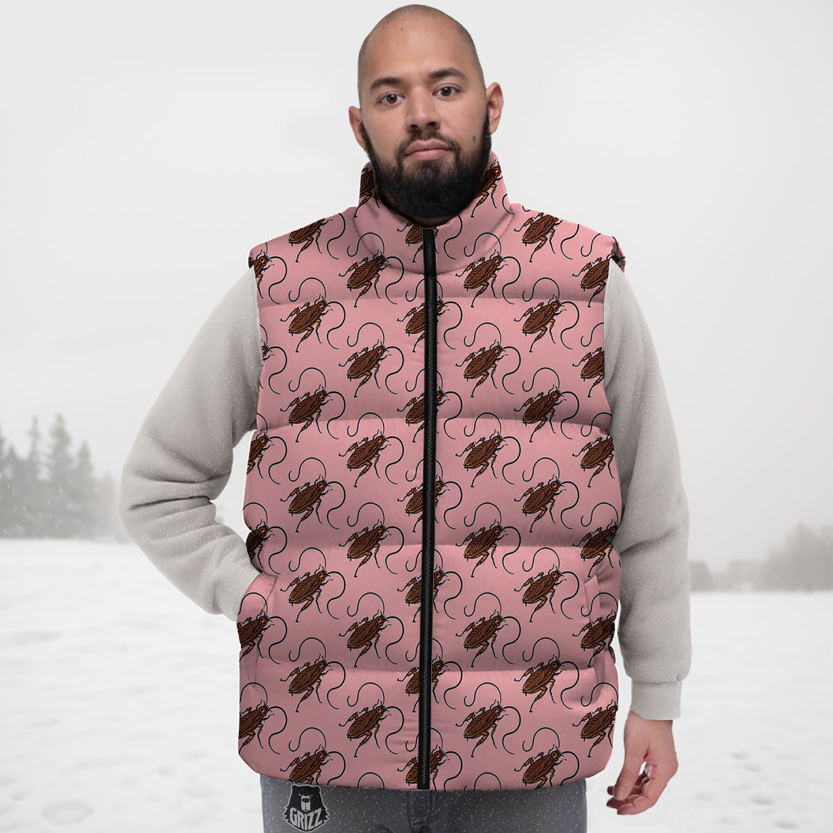 Girly Floral Rose Sugar Skull Skeleton Pattern Print Down Vest