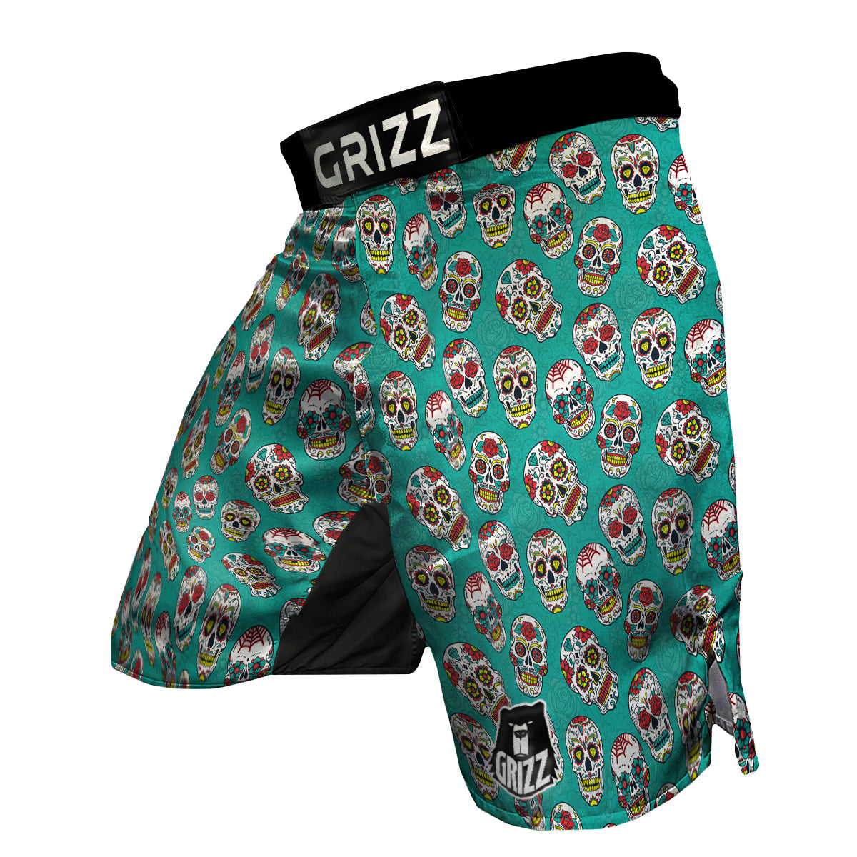 Girly Floral Rose Sugar Skull Skeleton Pattern Print MMA Shorts-grizzshop