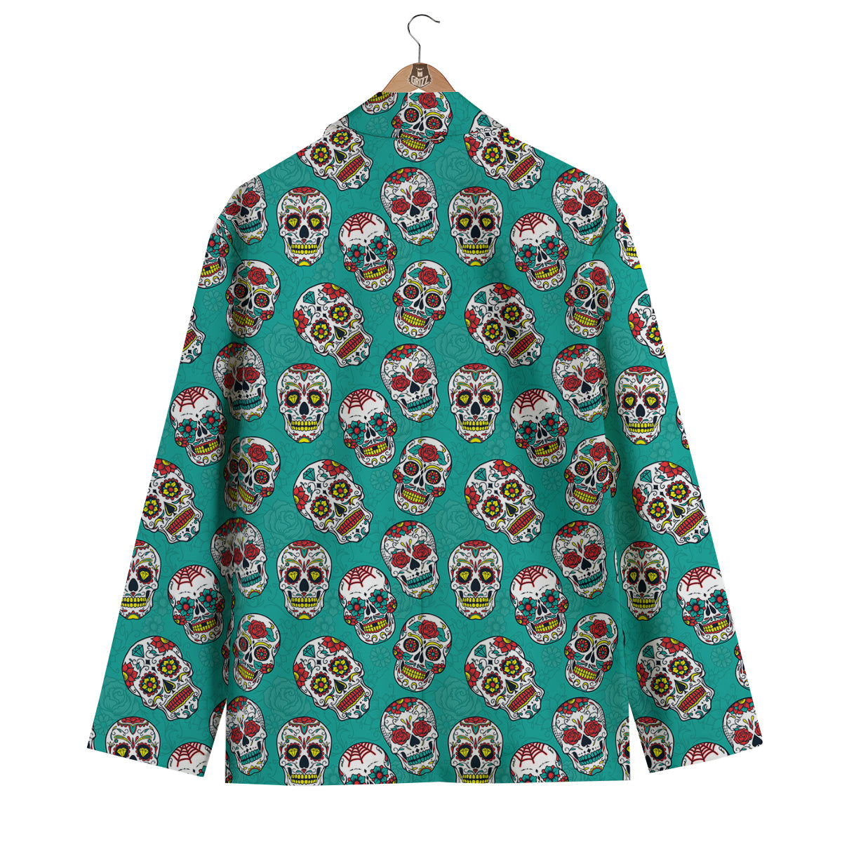 Girly Floral Rose Sugar Skull Skeleton Pattern Print Men's Blazer-grizzshop