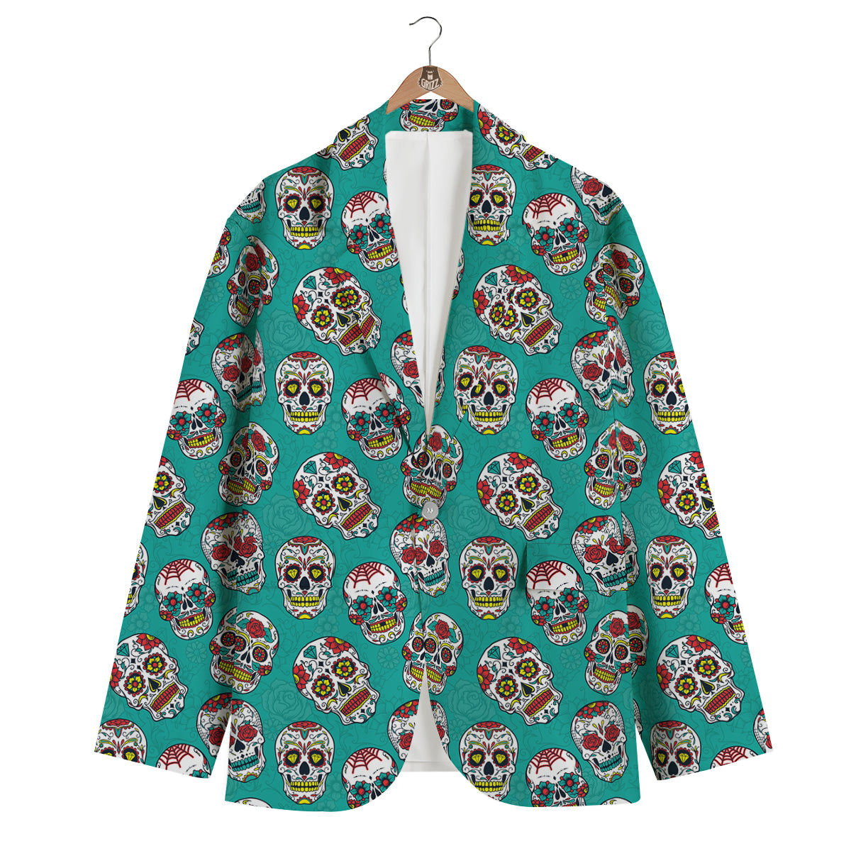 Girly Floral Rose Sugar Skull Skeleton Pattern Print Men's Blazer-grizzshop