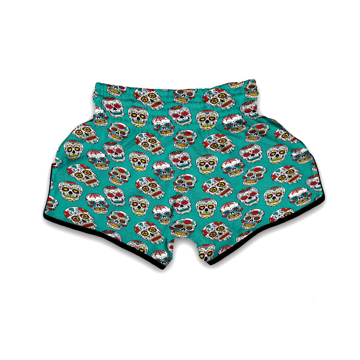 Girly Floral Rose Sugar Skull Skeleton Pattern Print Muay Thai Boxing Shorts-grizzshop