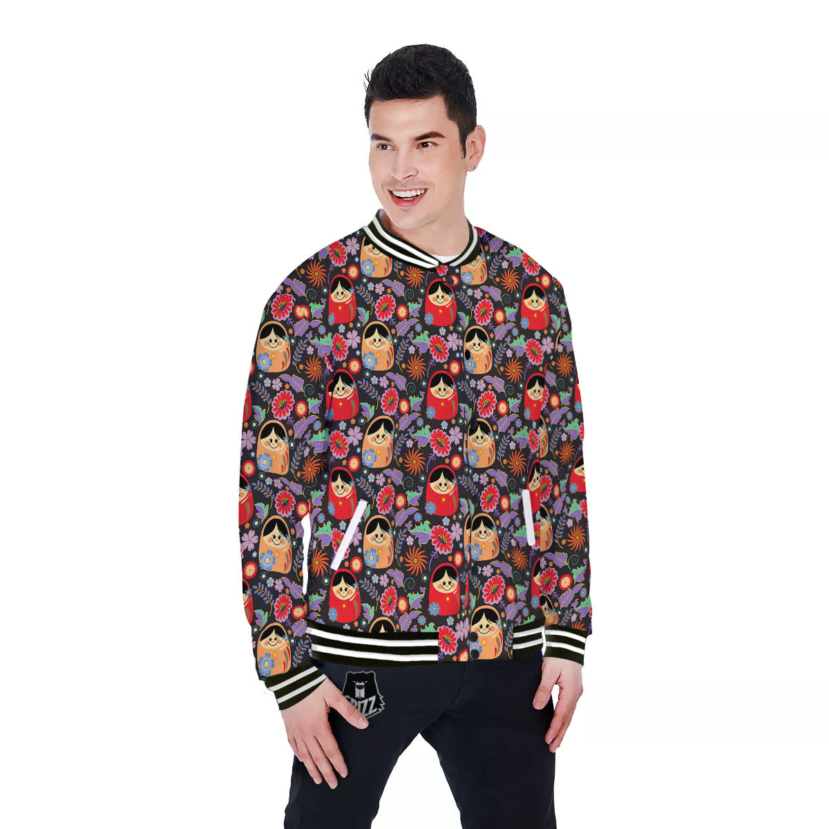 Girly Flower Pink Print Pattern Baseball Jacket-grizzshop