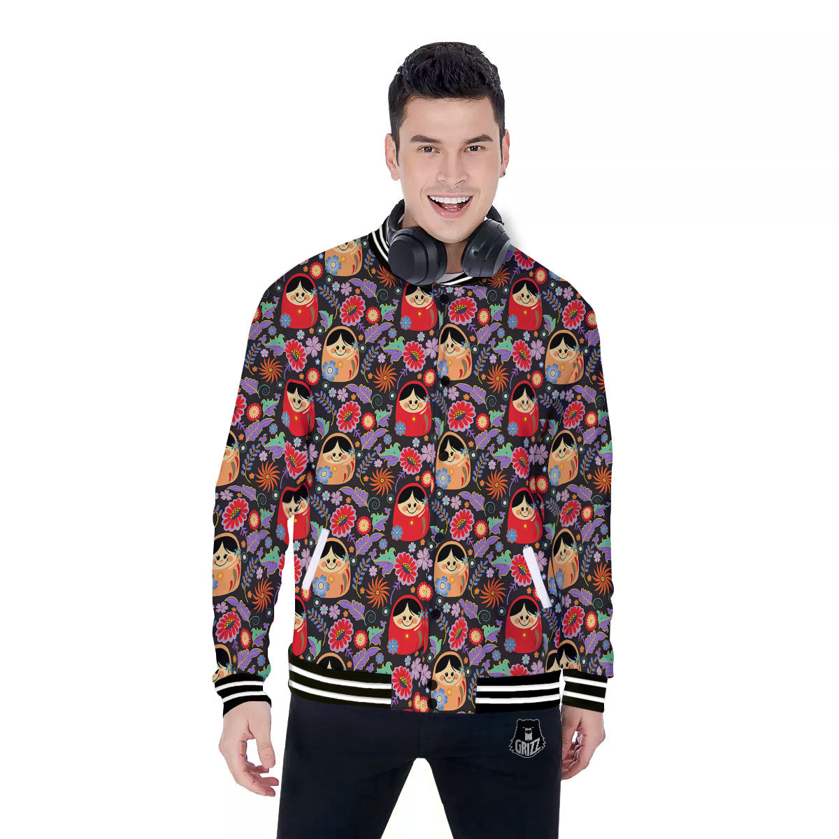 Girly Flower Pink Print Pattern Baseball Jacket-grizzshop