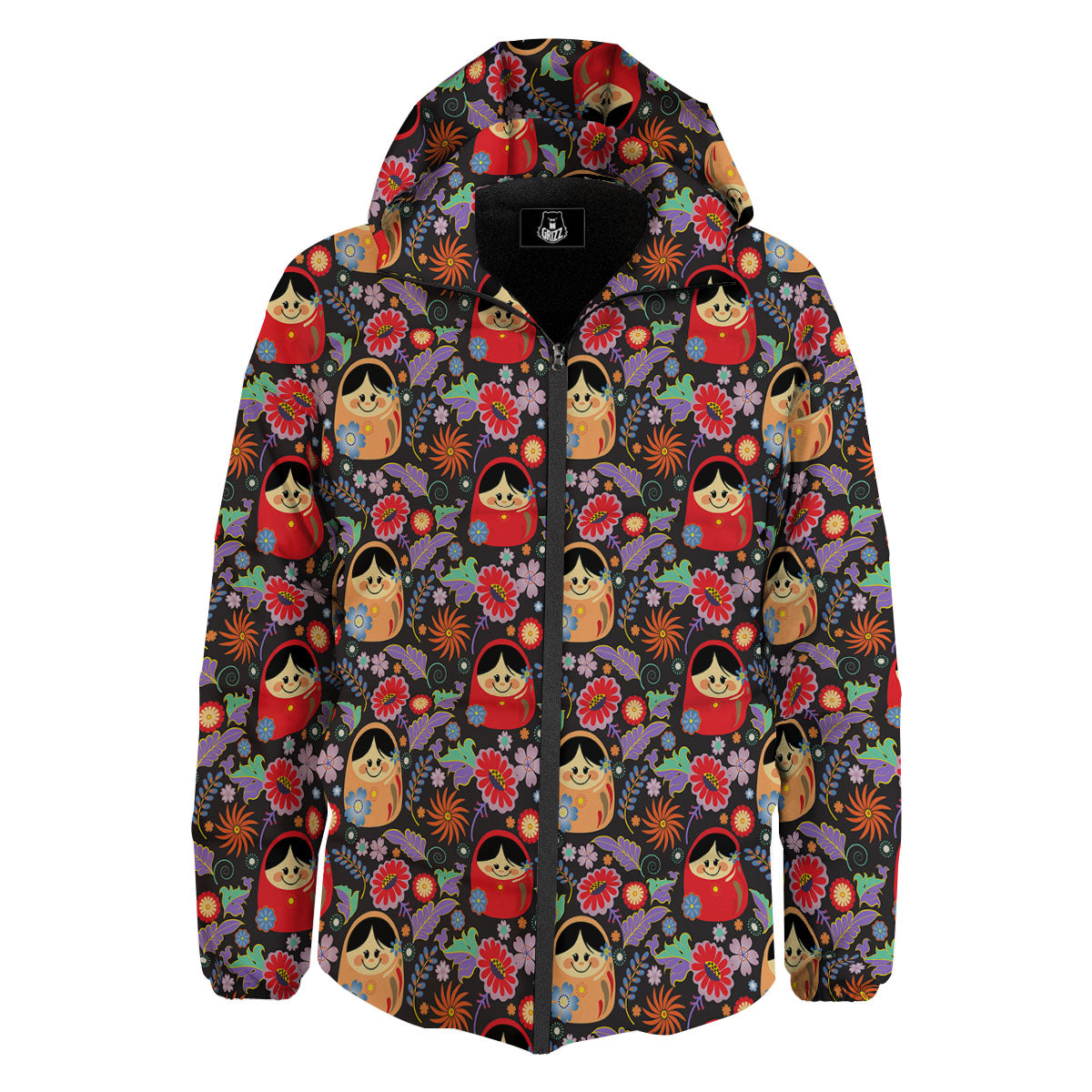 Girly Flower Pink Print Pattern Down Jacket-grizzshop
