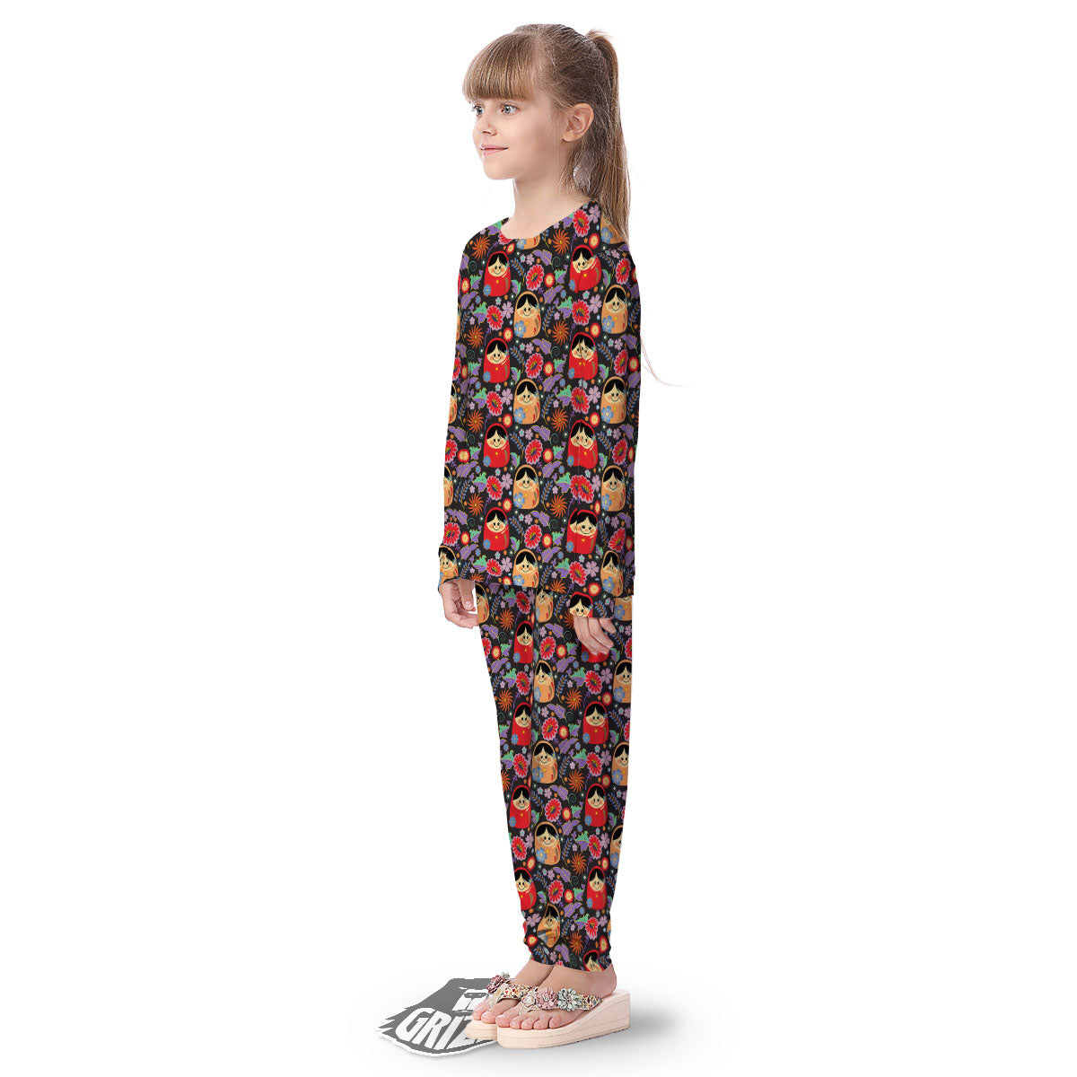 Girly Flower Pink Print Pattern Kid's Pajamas-grizzshop