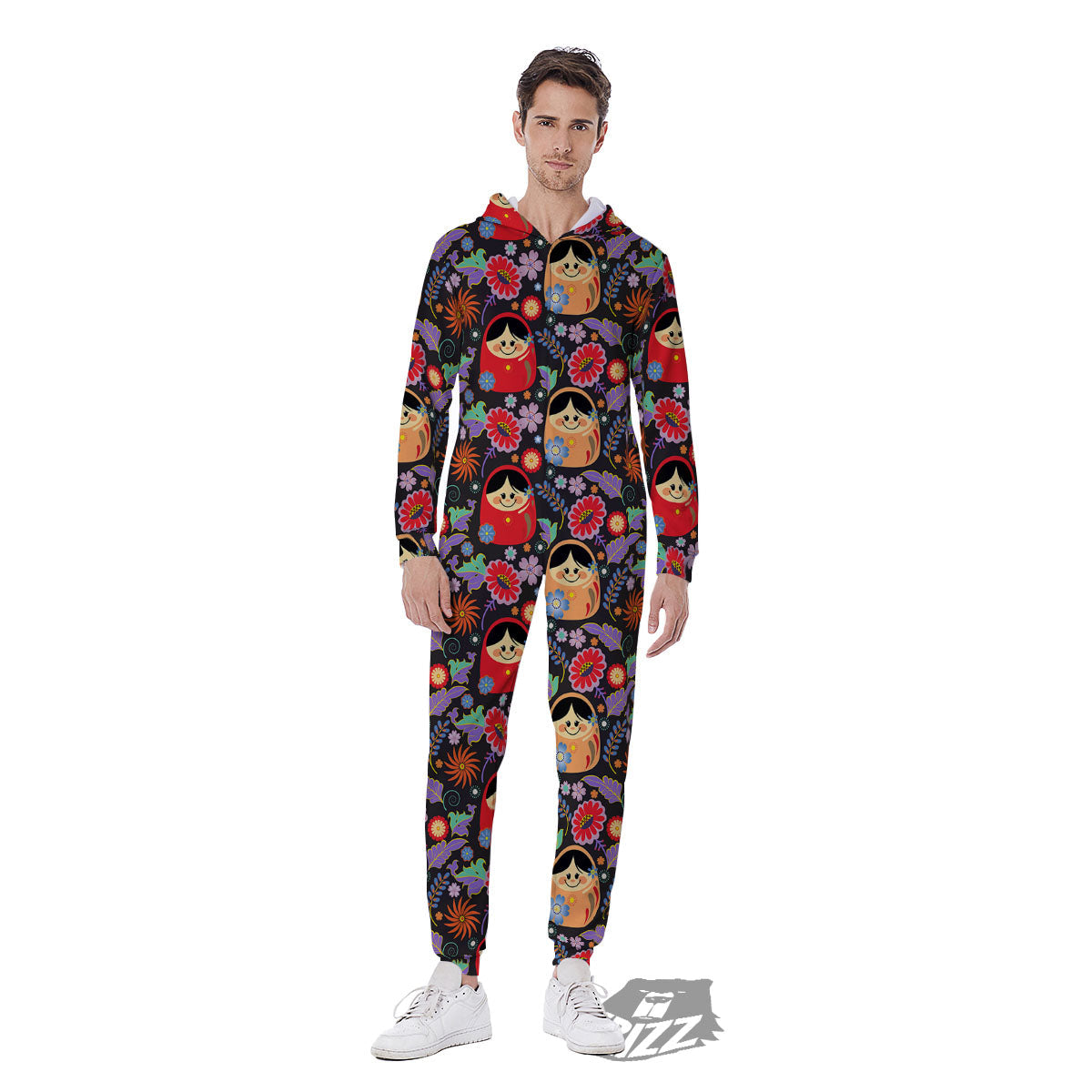 Girly Flower Pink Print Pattern Men's Jumpsuit-grizzshop