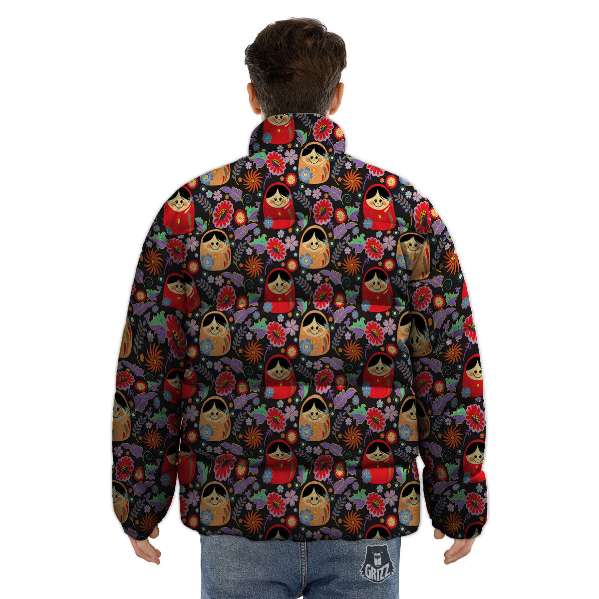 Girly Flower Pink Print Pattern Puffer Jacket-grizzshop