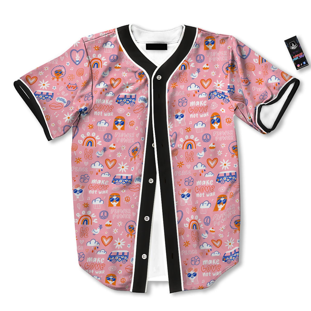 Girly Love And Peace Sign Print Pattern Baseball Jersey-grizzshop