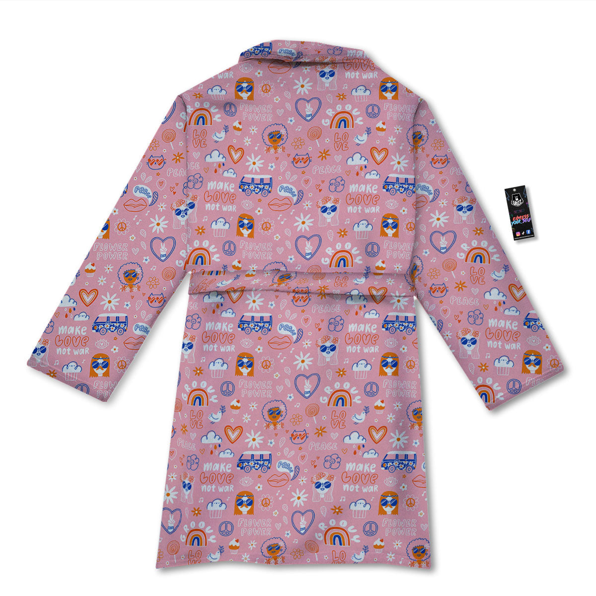 Girly Love And Peace Sign Print Pattern Bathrobe-grizzshop