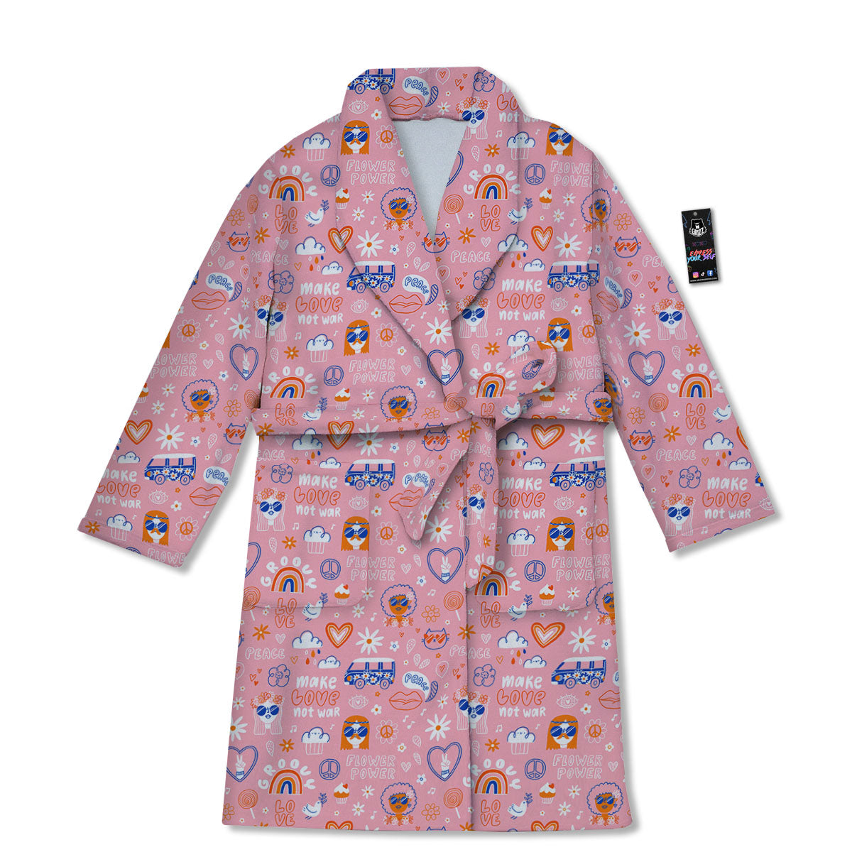 Girly Love And Peace Sign Print Pattern Bathrobe-grizzshop
