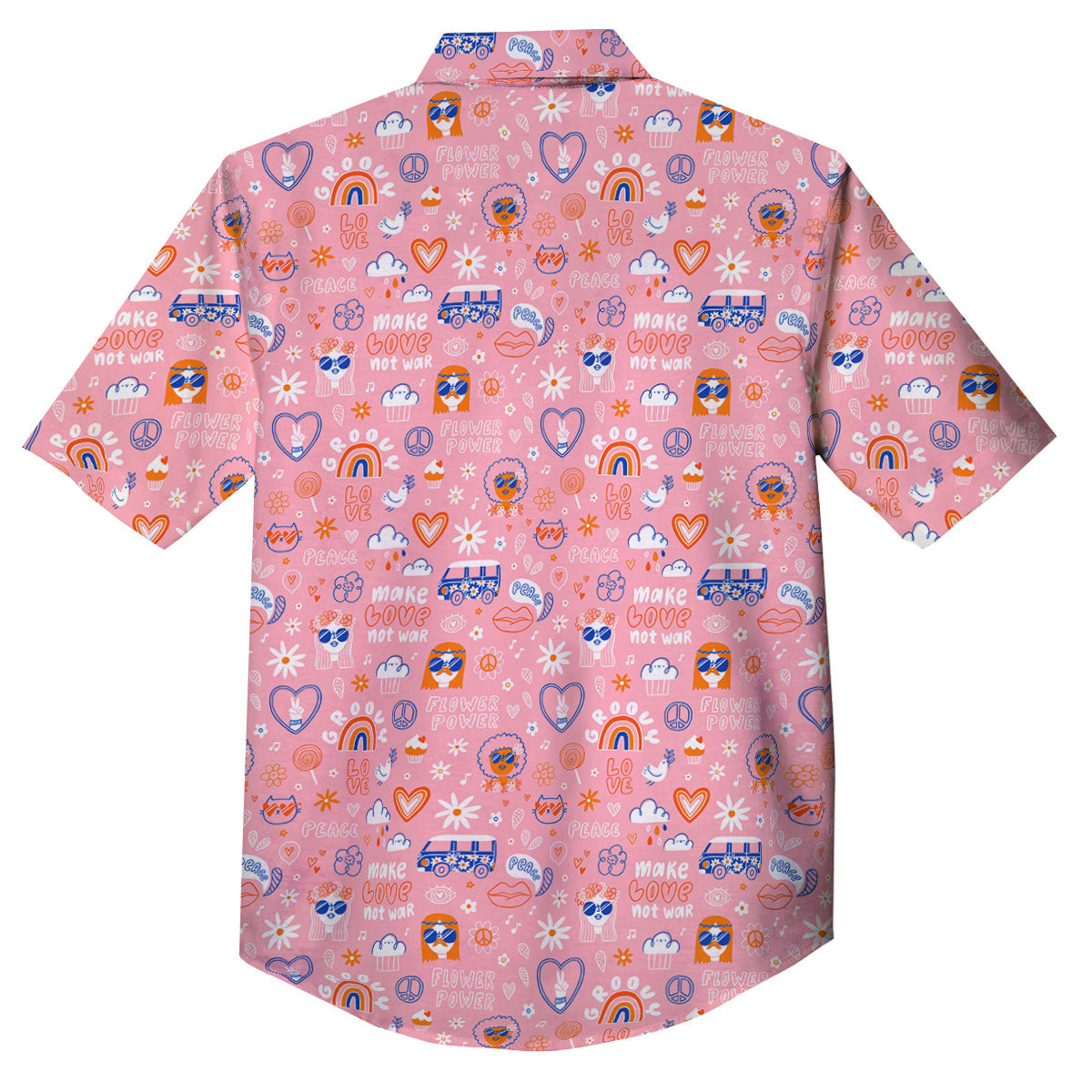 Girly Love And Peace Sign Print Pattern Button Up Shirt-grizzshop