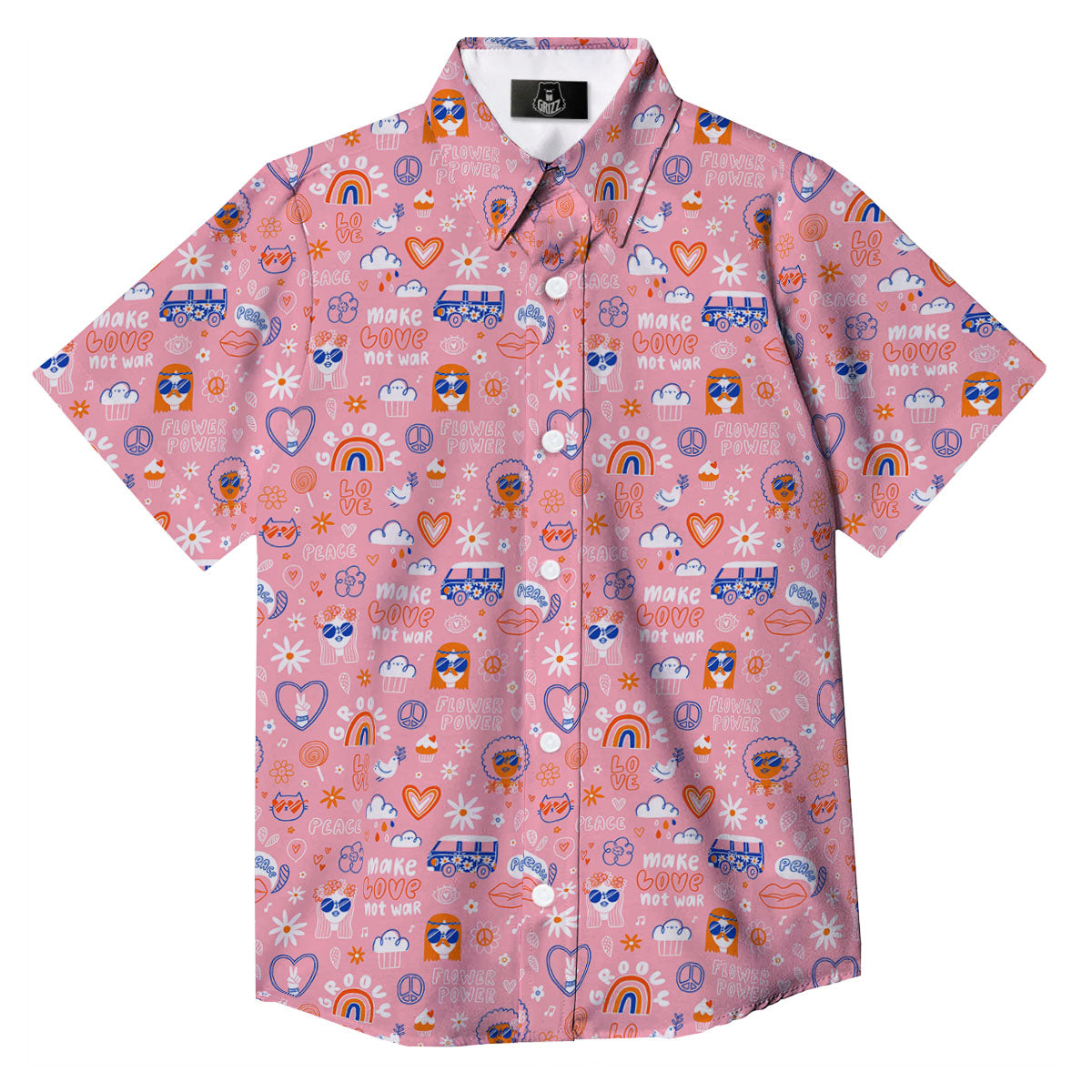 Girly Love And Peace Sign Print Pattern Button Up Shirt-grizzshop