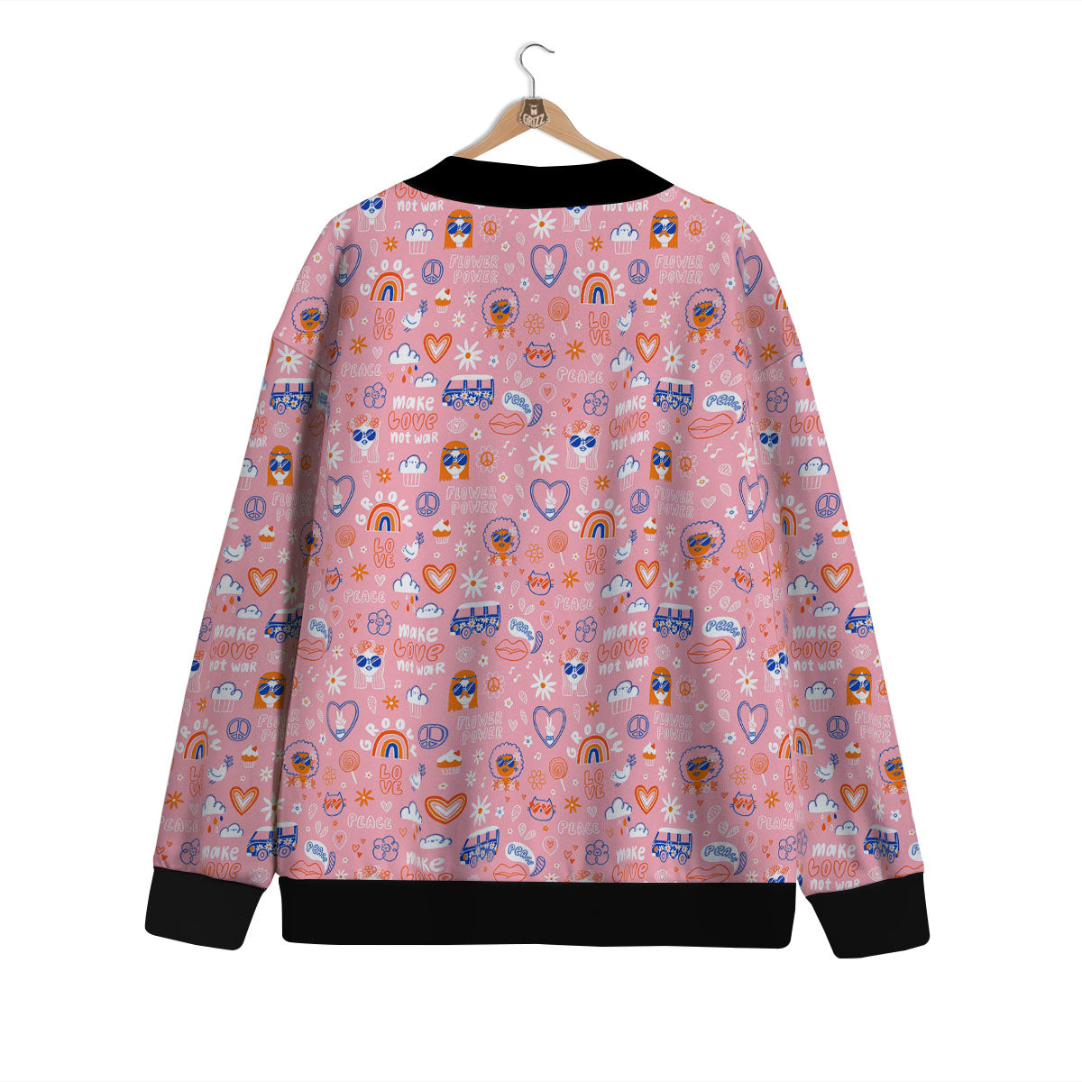 Girly Love And Peace Sign Print Pattern Cardigan-grizzshop
