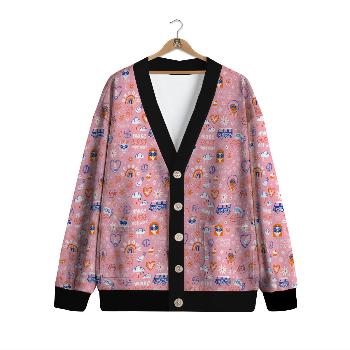 Girly Love And Peace Sign Print Pattern Cardigan-grizzshop