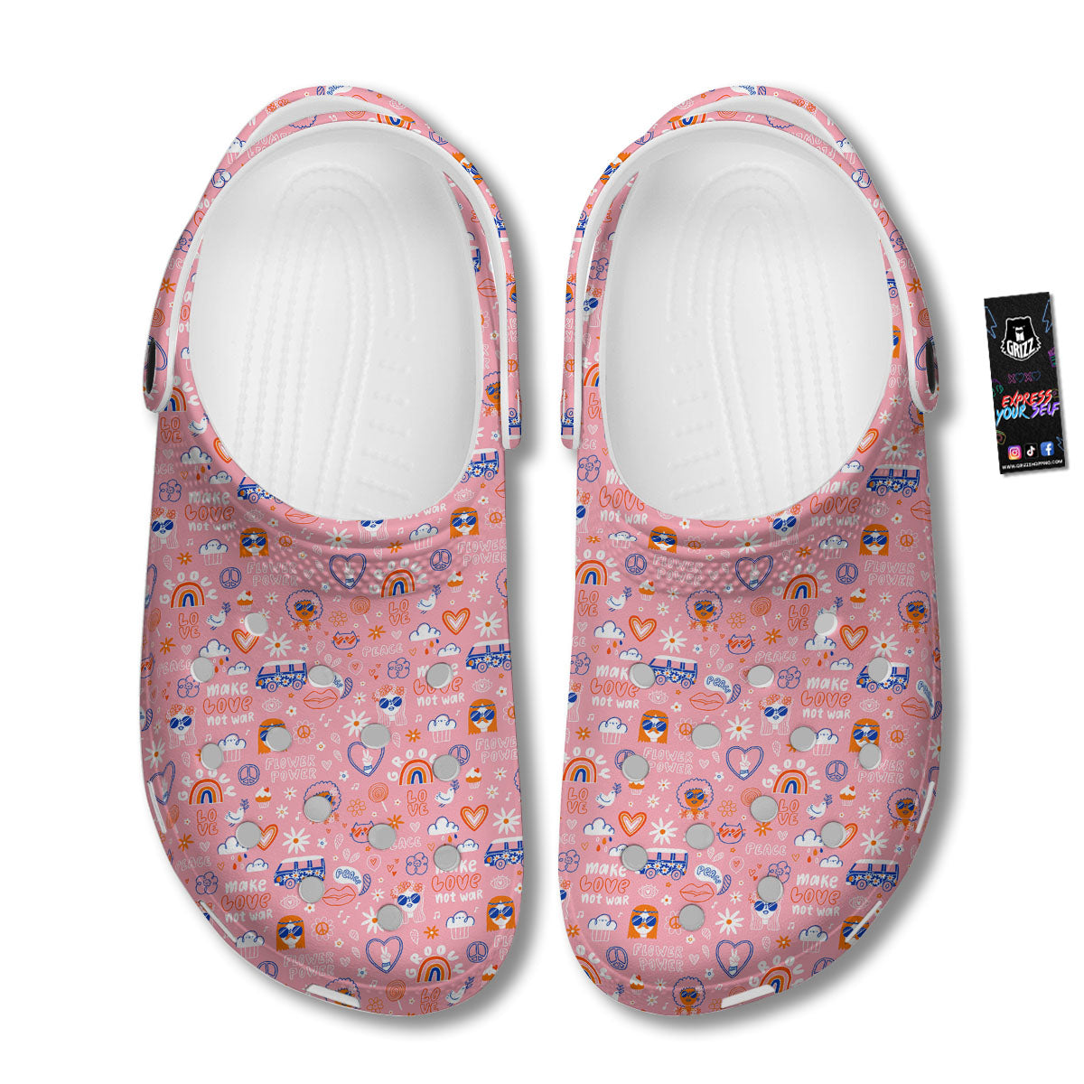 Girly Love And Peace Sign Print Pattern Clog-grizzshop