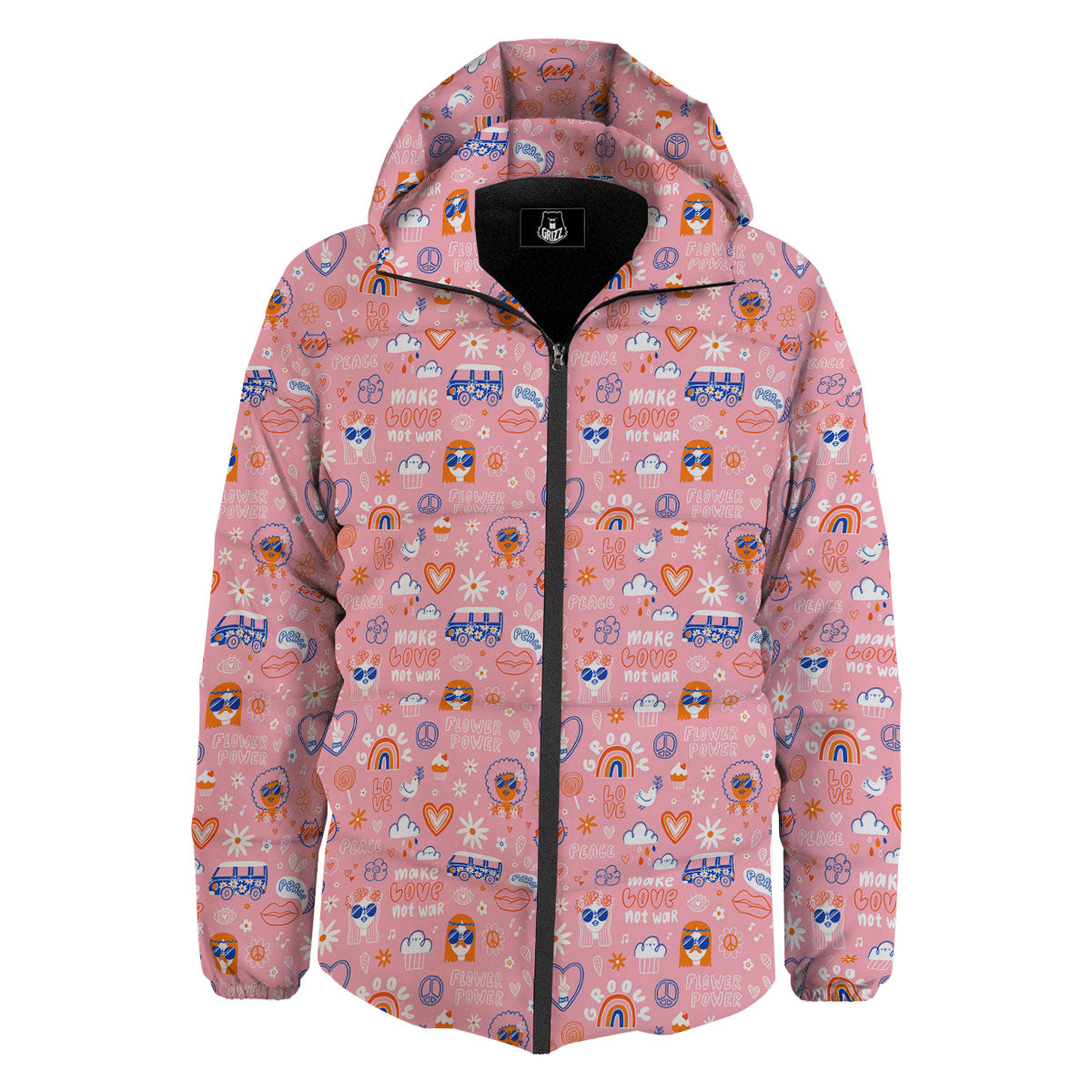 Girly Love And Peace Sign Print Pattern Down Jacket-grizzshop