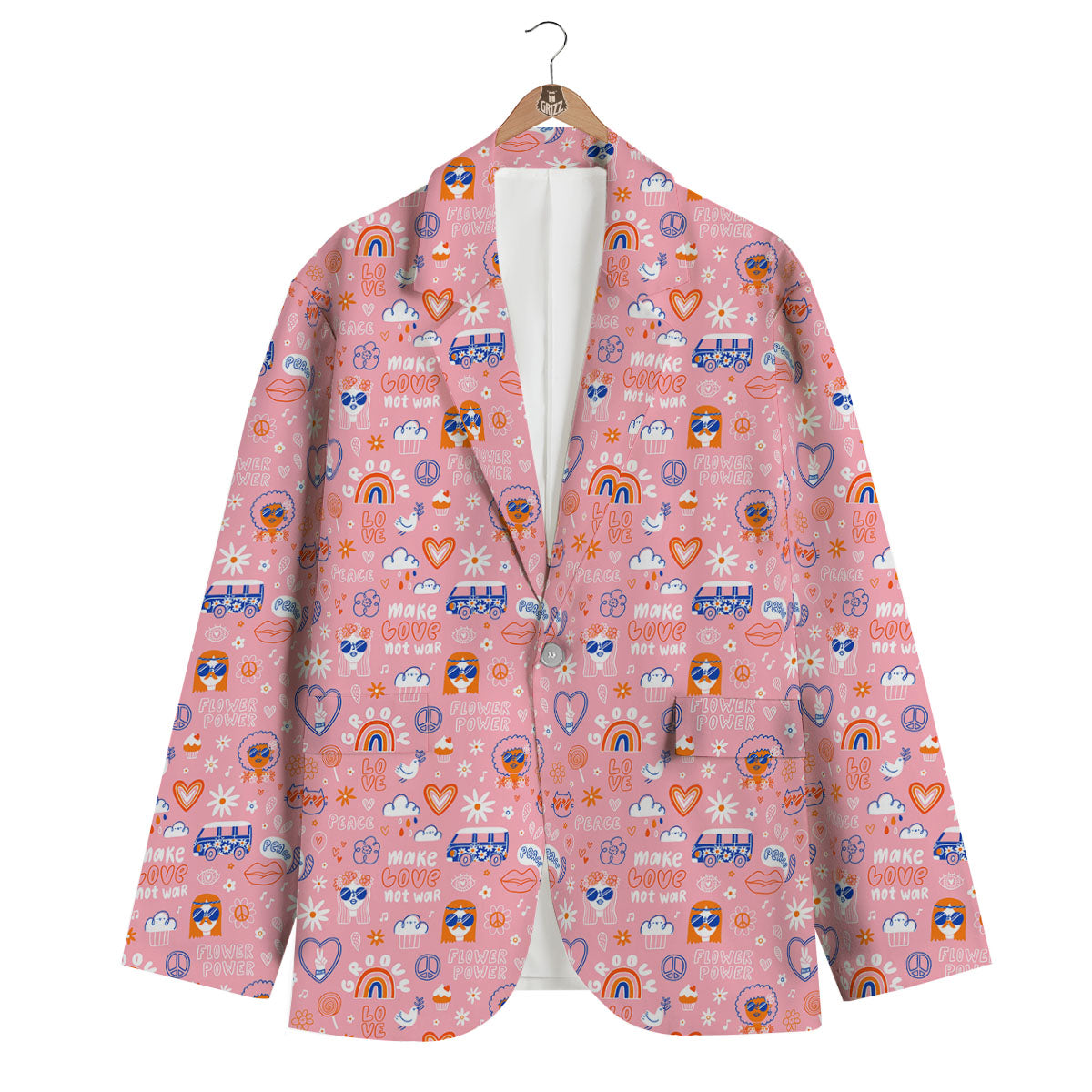 Girly Love And Peace Sign Print Pattern Men's Blazer-grizzshop