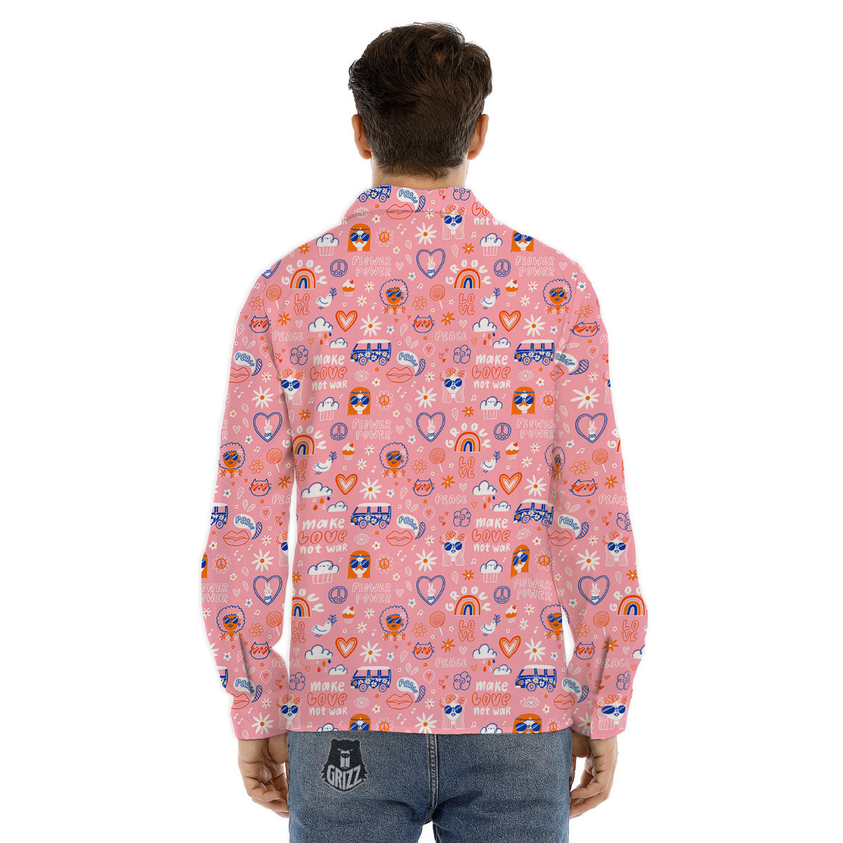 Girly Love And Peace Sign Print Pattern Men's Dress Shirts-grizzshop