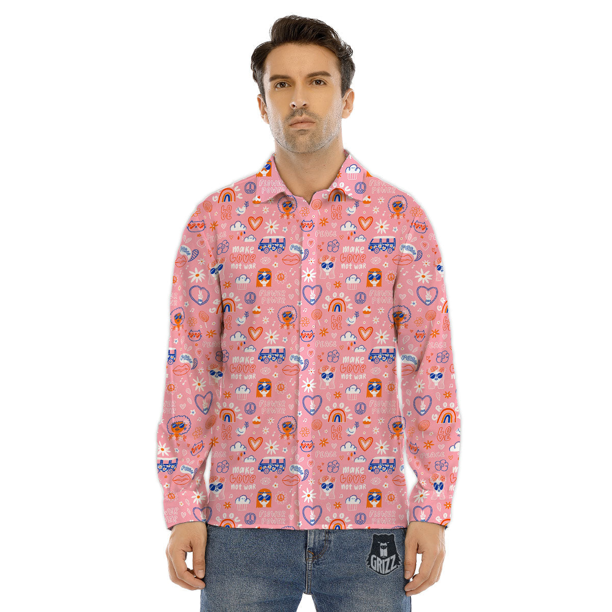 Girly Love And Peace Sign Print Pattern Men's Dress Shirts-grizzshop