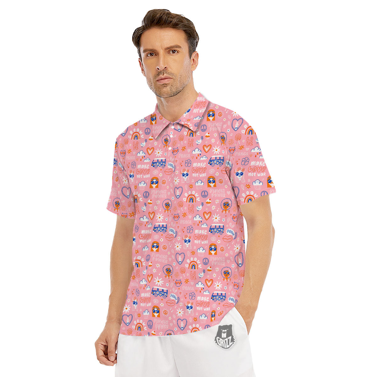 Girly Love And Peace Sign Print Pattern Men's Golf Shirts-grizzshop