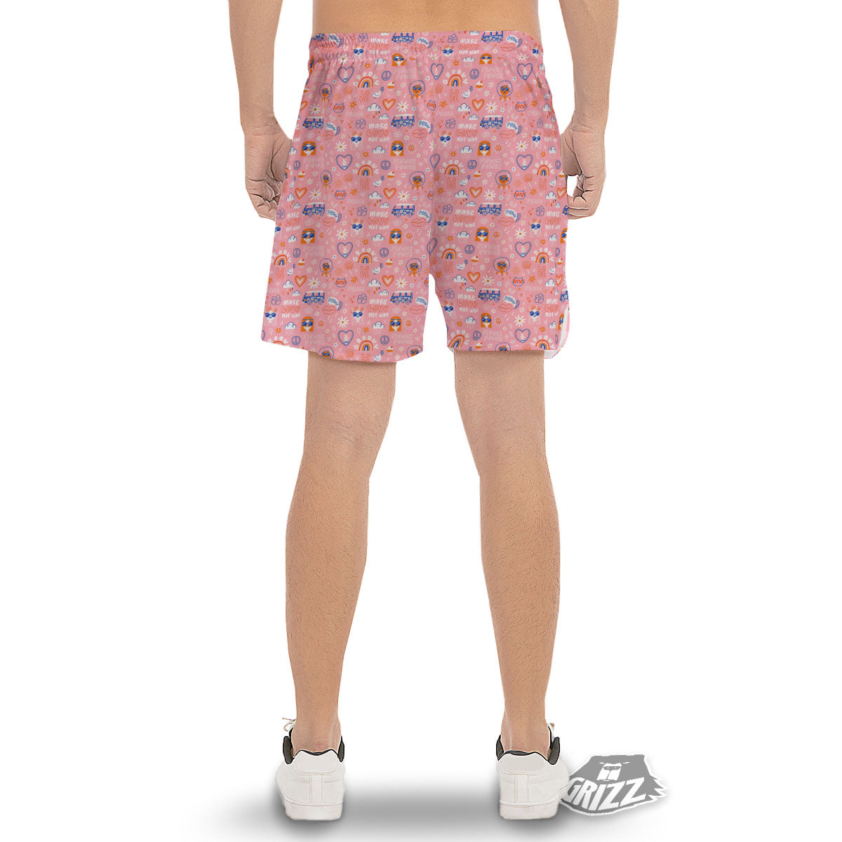 Girly Love And Peace Sign Print Pattern Men's Gym Shorts-grizzshop