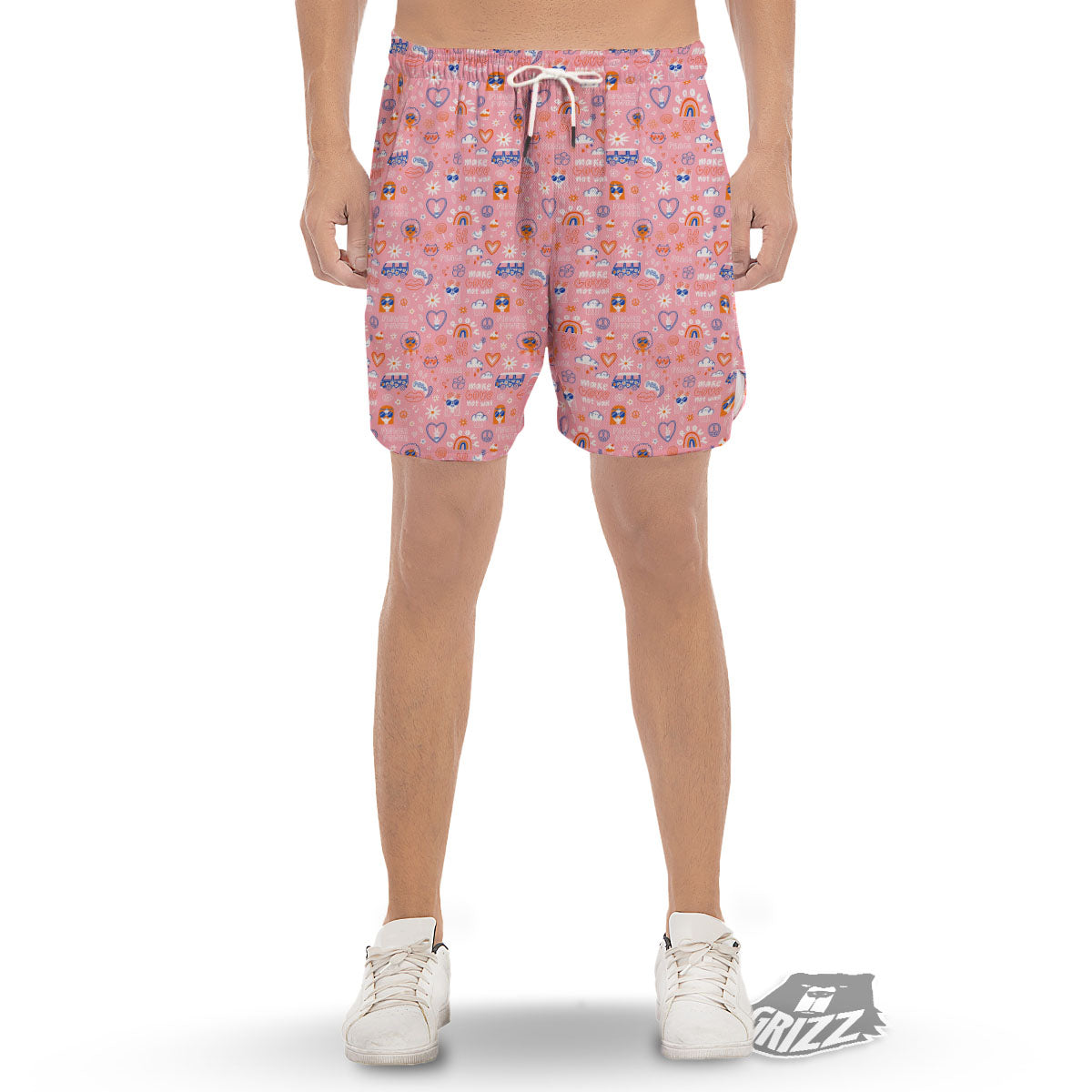 Girly Love And Peace Sign Print Pattern Men's Gym Shorts-grizzshop