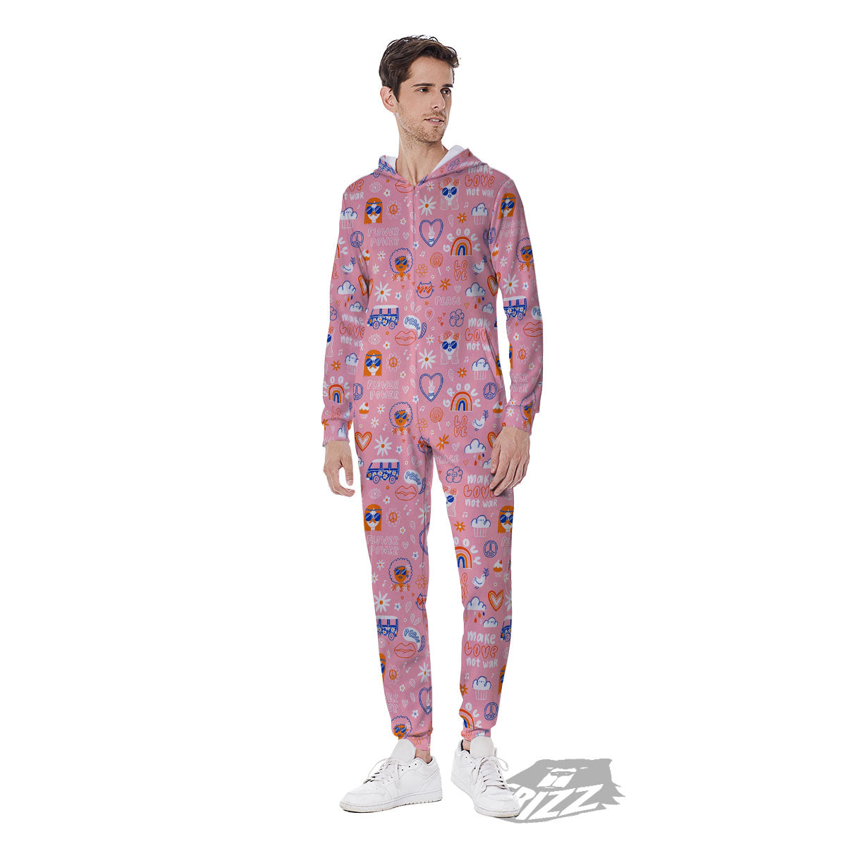 Girly Love And Peace Sign Print Pattern Men's Jumpsuit-grizzshop
