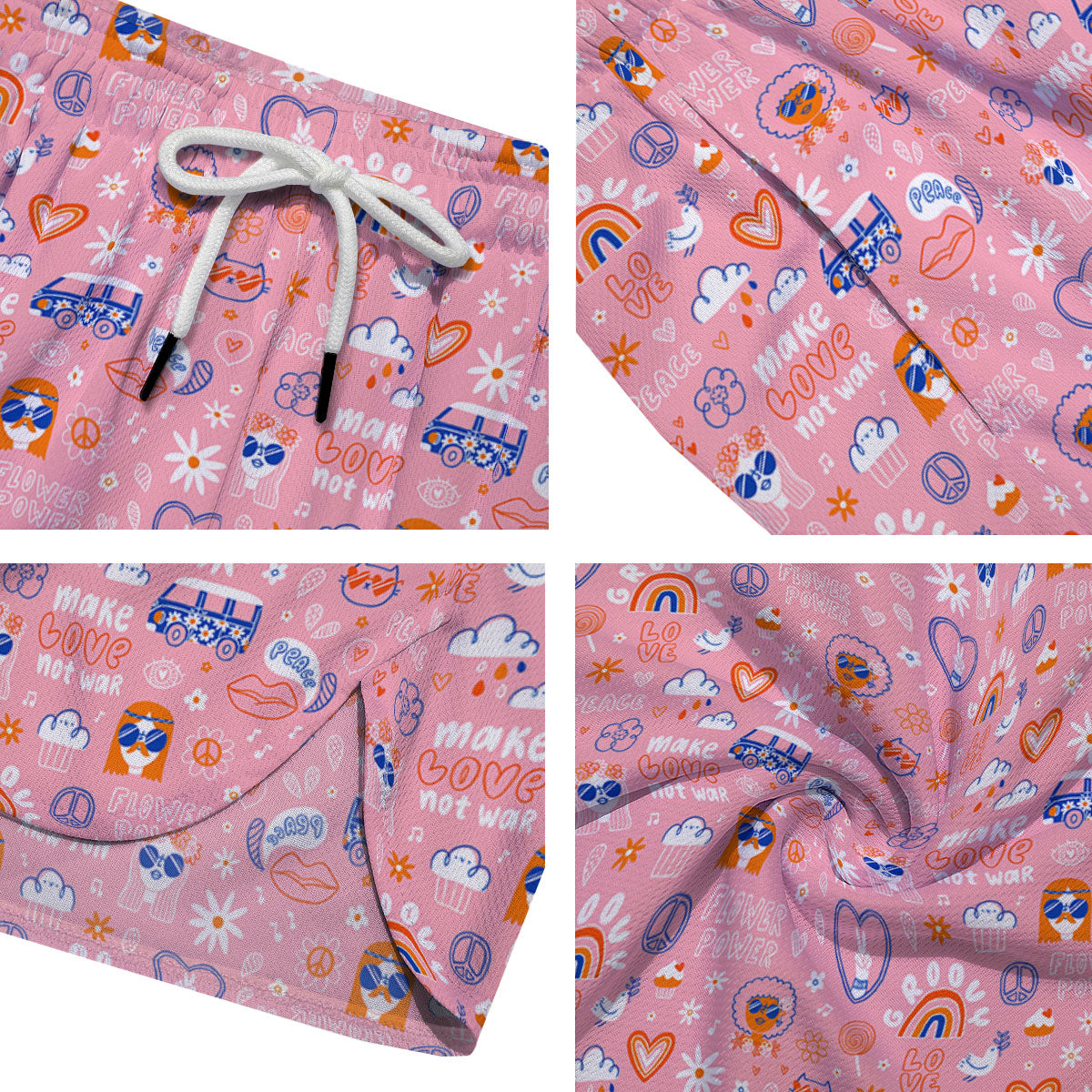 Girly Love And Peace Sign Print Pattern Men's Running Shorts-grizzshop