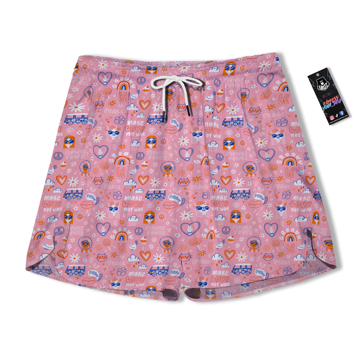 Girly Love And Peace Sign Print Pattern Men's Running Shorts-grizzshop