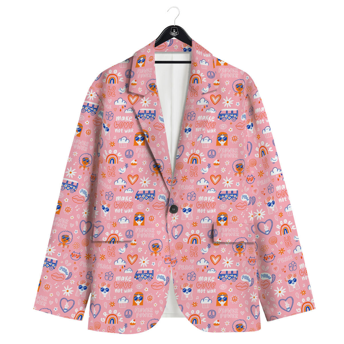 Girly Love And Peace Sign Print Pattern Men's Sport Coat-grizzshop