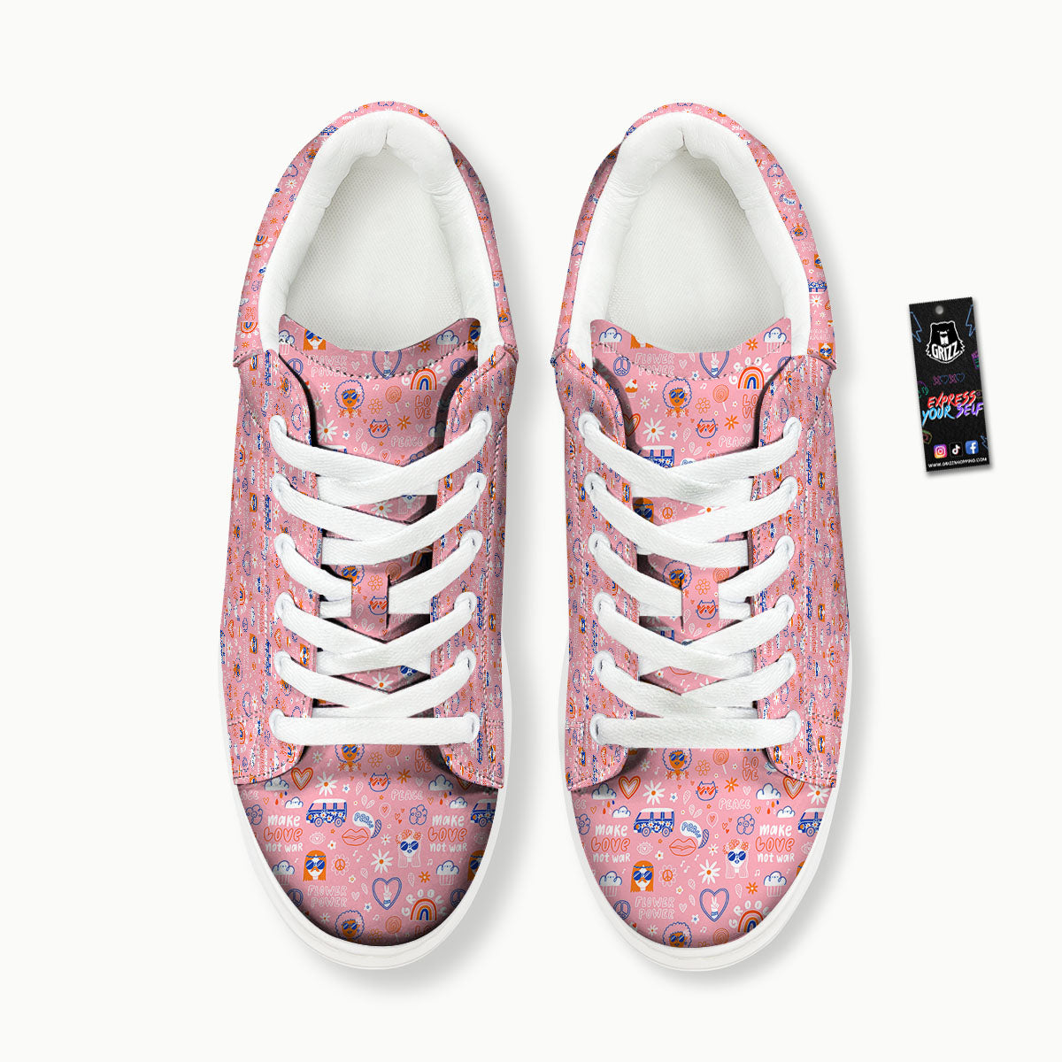 Girly Love And Peace Sign Print Pattern Platform Shoes-grizzshop