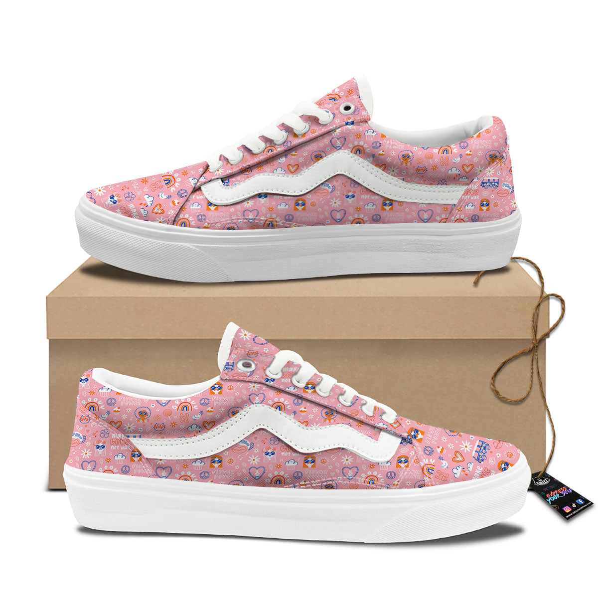 Girly Love And Peace Sign Print Pattern Skate Shoes-grizzshop