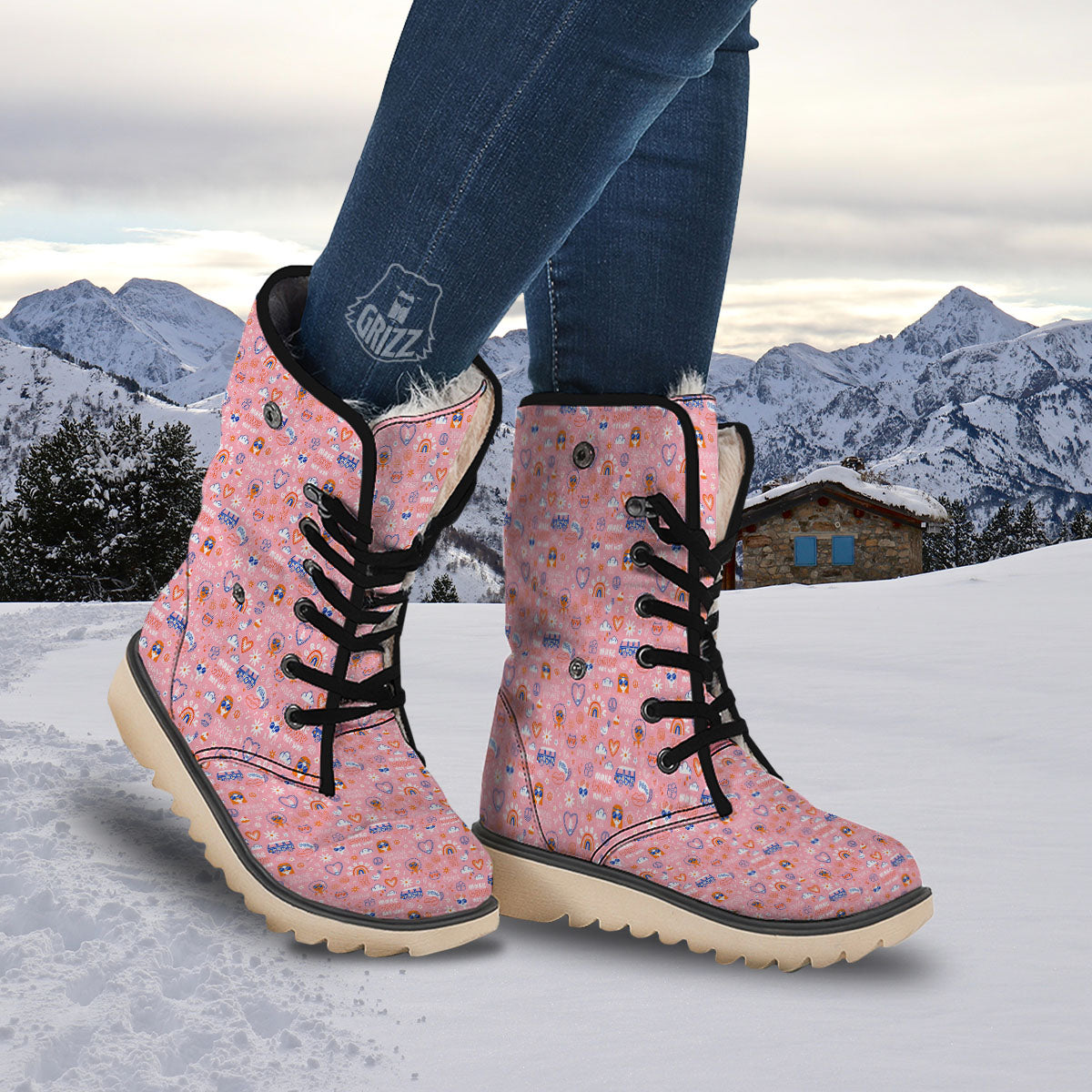Girly Love And Peace Sign Print Pattern Snow Boots-grizzshop