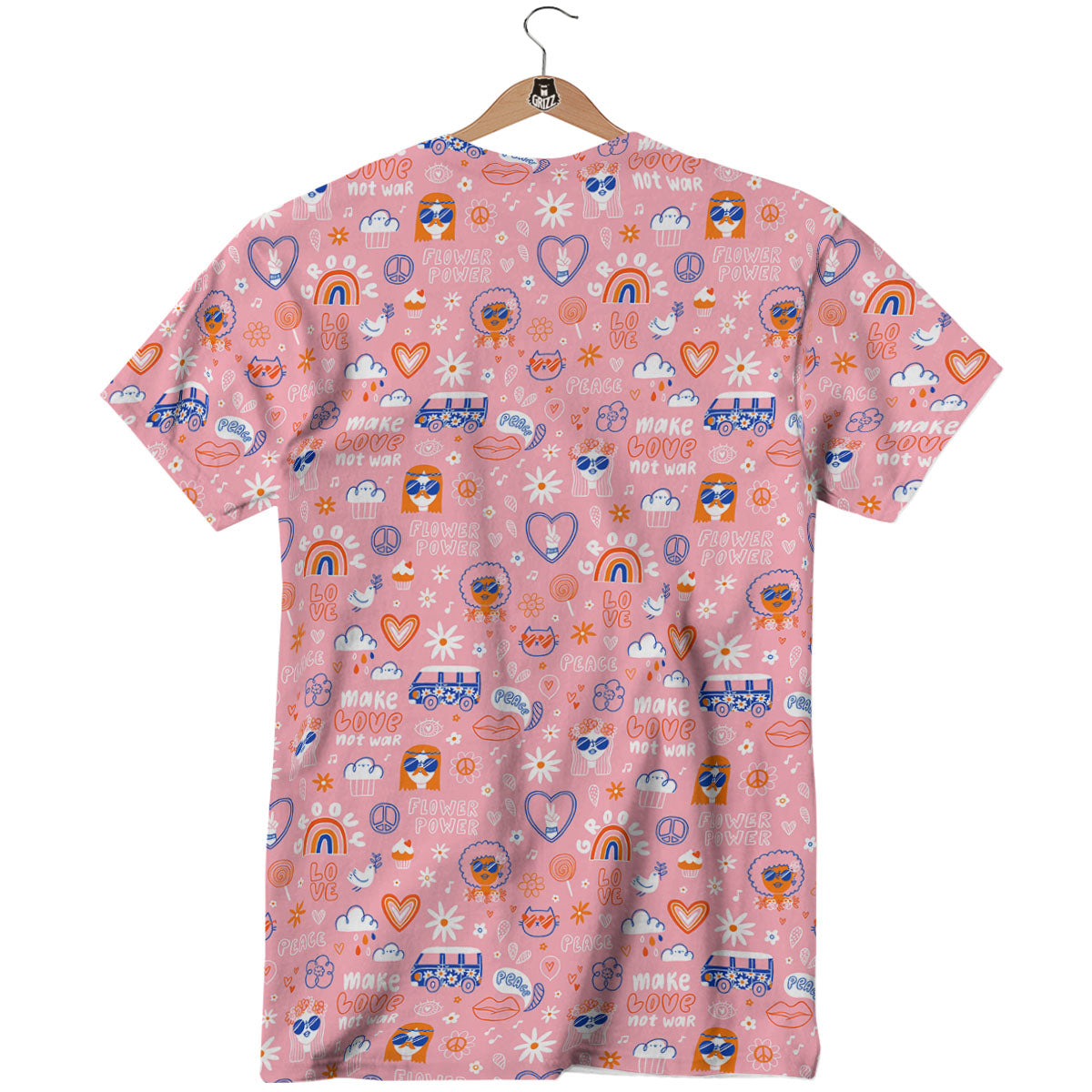Girly Love And Peace Sign Print Pattern T-Shirt-grizzshop